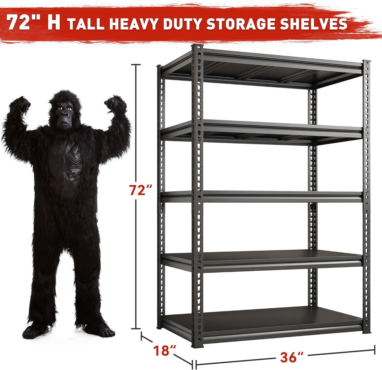 REIBII Garage Shelving 72" H Storage Shelves, 5-Tier Metal Shelving Adjustable Shelfs, Storage Shelves Heavy Duty Load 2500 LBS for Warehouse, Basement, Pantry, 72" H x36 W x18 D, 2 Pack
