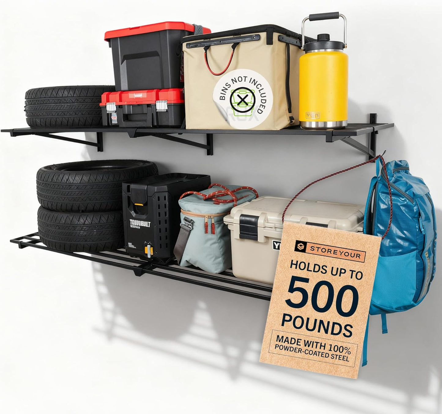 StoreYourBoard Heavy Duty Garage Shelf Wall Mount 1ft x 6ft – Wall-Mounted Shelving for Storage & Organization – Heavy Duty Garage Shelves for Tools, Bins, & Equipment – Holds 500 lbs - Black