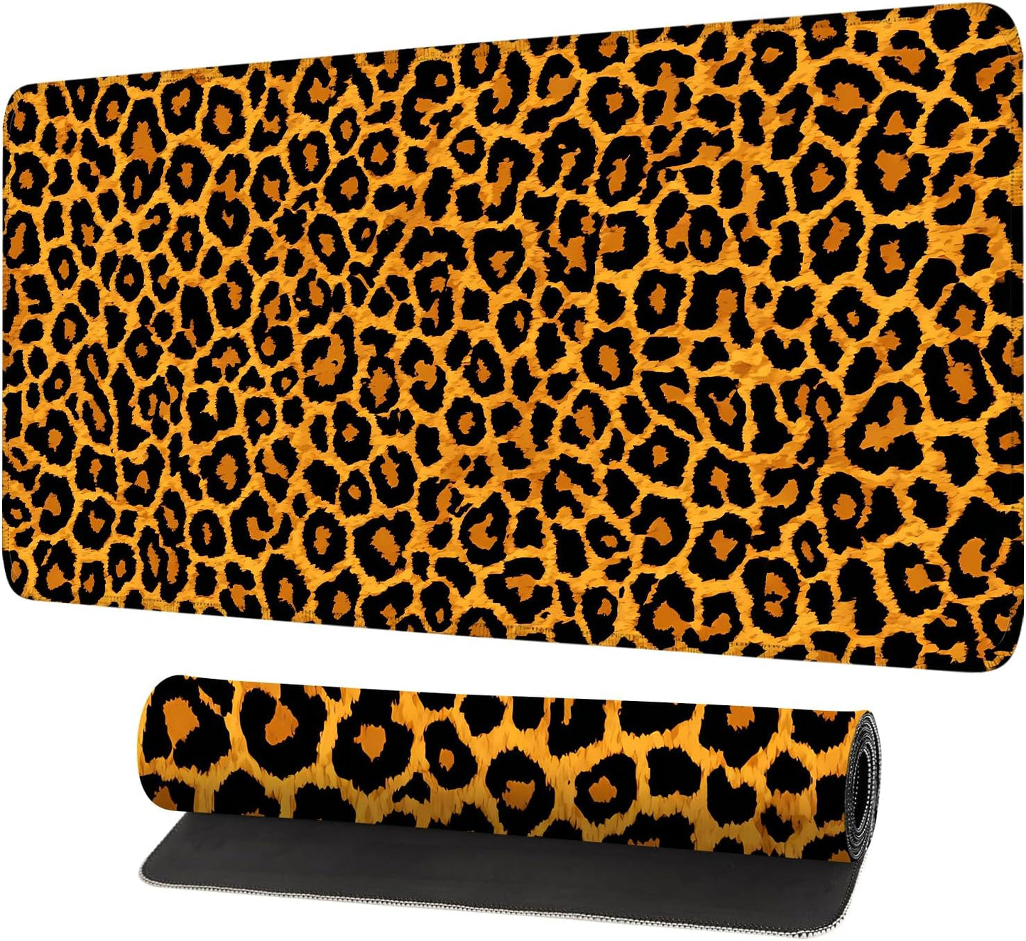 Leopard Print Mouse Pad – Large Extended Desk Mat 31.5 x 11.8 in– Bold Cheetah Animal Pattern, Non-Slip Rubber Base, Waterproof Surface, Fashionable Keyboard & Mouse Pad for Office, Home, or Gaming