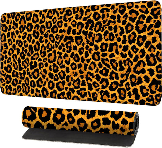 Leopard Print Mouse Pad – Large Extended Desk Mat 31.5 x 11.8 in– Bold Cheetah Animal Pattern, Non-Slip Rubber Base, Waterproof Surface, Fashionable Keyboard & Mouse Pad for Office, Home, or Gaming