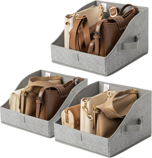 GRANNY SAYS Trapezoid Storage Bin, Closet Shelf Organizers, Fabric Storage Bins with Handles, Closet Shelf Organizers and Storage, Closet Bins for Organizing Clothes Towels, Small, Gray, 3-Pack