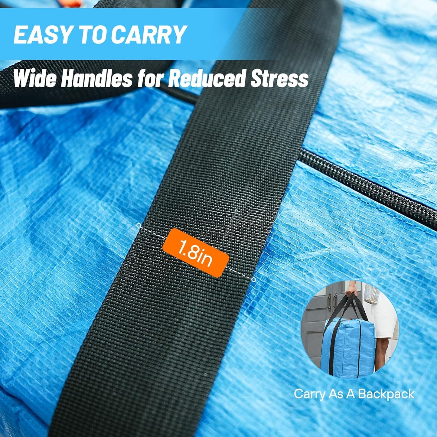 4 Pack Packing Bags for Moving, Storage Bags with Internal Compression Straps, Heavy Duty Moving Totes with Wrap Around Handles, Alternative to Moving Boxes, Blue and Black