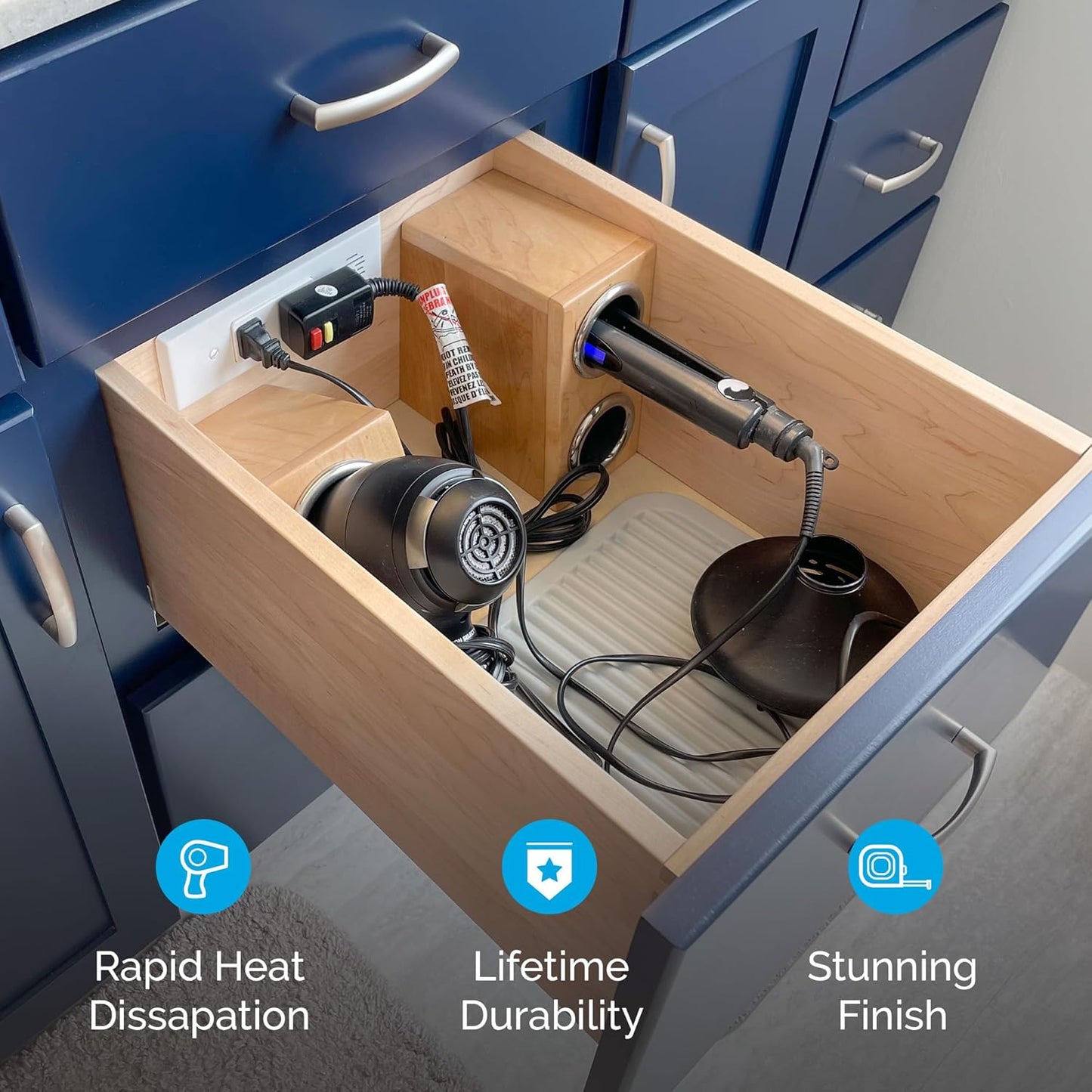 Docking Drawer 3" Stainless Steel Canister for Hot Tools, Capped Design, Safely Stow Styling Tools