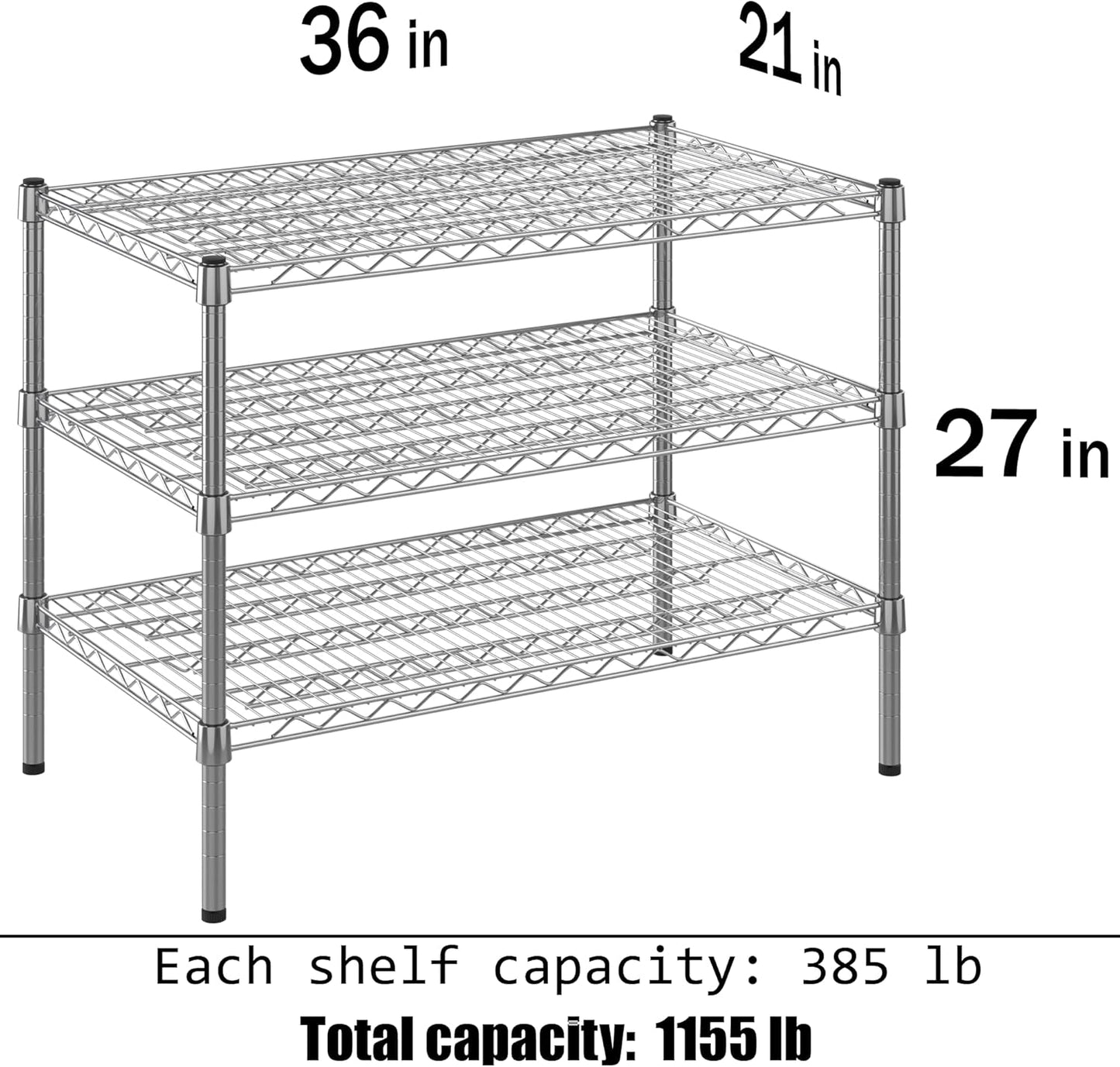 21" Deep x 36" Wide x 27" Height Wire Shelving Kit | 3-Tier | NSF Commercial Storage Rack Unit
