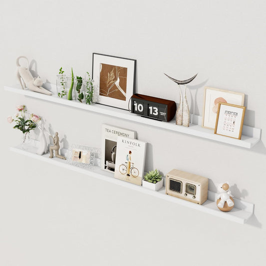 Axeman 48 Inch White Floating Shelves for Wall | Picture Ledge Shelf Set of 2 | Rustic Picture Shelf for Wall with Ledge | Floating Shelves with Lip | Photo Ledge Shelves for Books Album Records