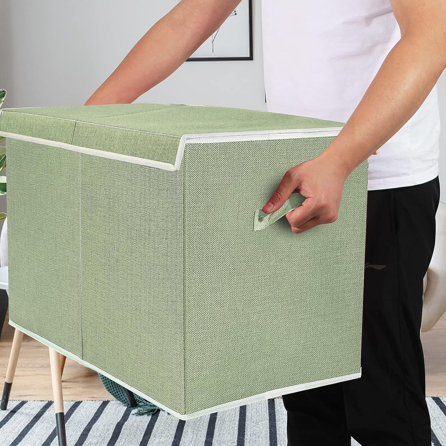 popoly Large Toy Box Chest with Lid, Collapsible Sturdy Toy Bin Storage Organizer Boxes Baskets for Kids, Boys, Girls, Nursery, Playroom, 25"x13" x16"
