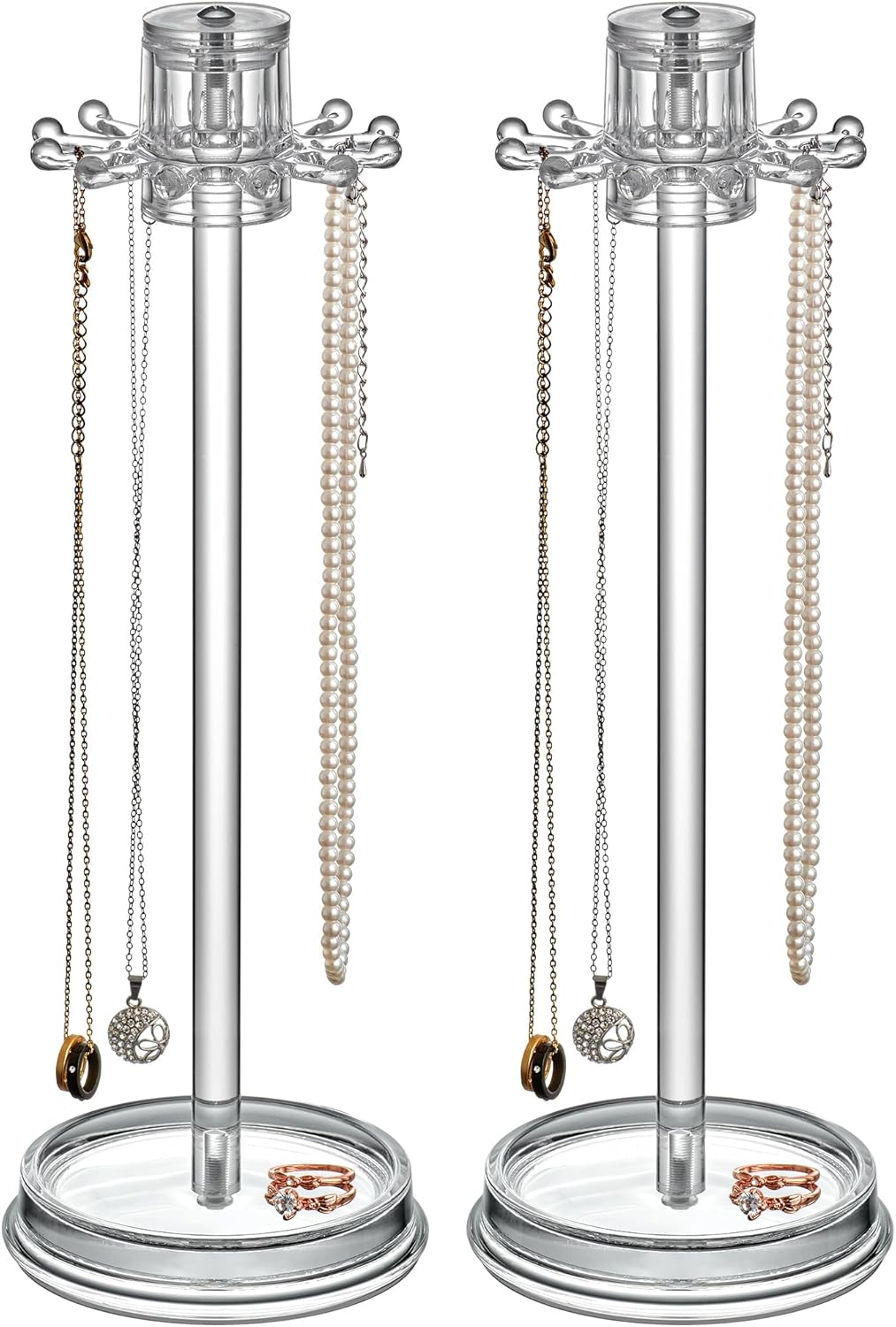 Amazing Abby - Temptation - 2-Pack Necklace Holder Stand with Spinning Hook Design, Jewelry Organizer Stand, Bracelet Tree Display, Perfect Storage Solution for Necklaces, Bracelets, Rings, and More