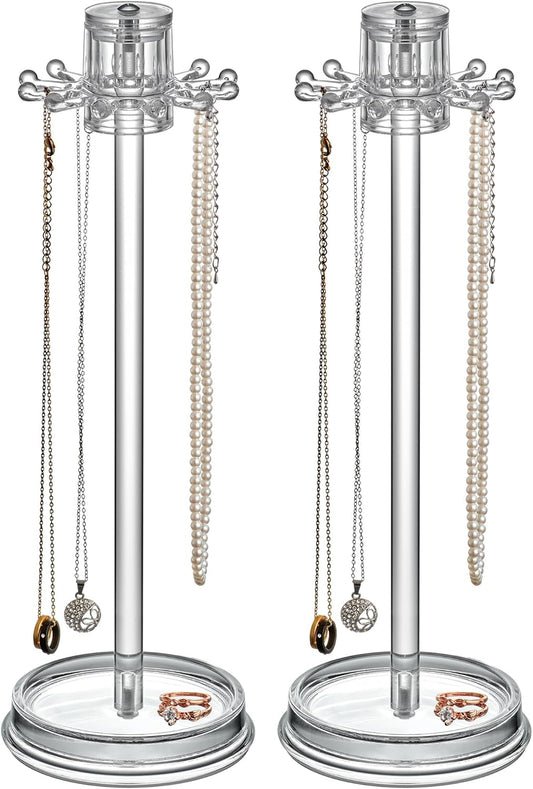 Amazing Abby - Temptation - 2-Pack Necklace Holder Stand with Spinning Hook Design, Jewelry Organizer Stand, Bracelet Tree Display, Perfect Storage Solution for Necklaces, Bracelets, Rings, and More