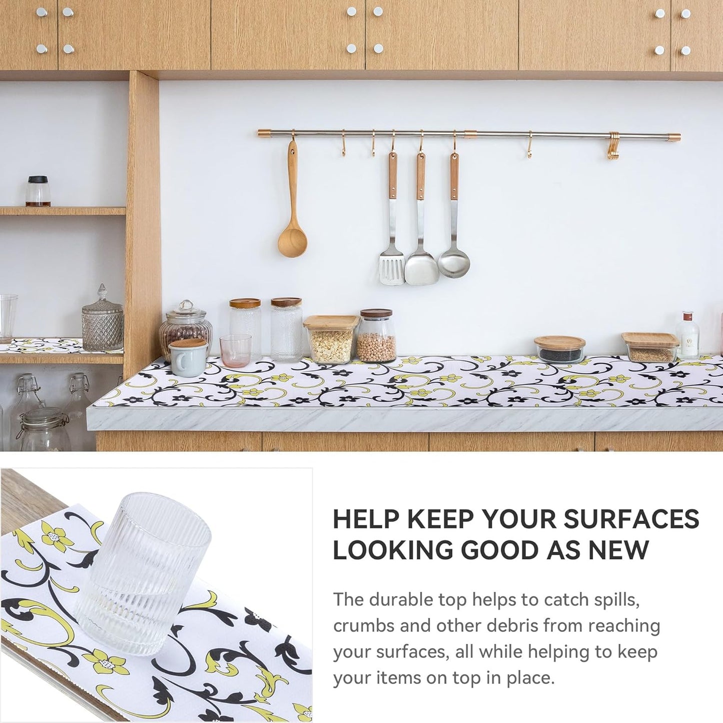 2 Rolls 12" W x 120" L Floral Drawer and Shelf Liner for Cabinets, Non-Adhesive Strong Grip Non-Slip Flower Shelf Cabinet Kitchen Shelf Liners for Kitchen Cabinets