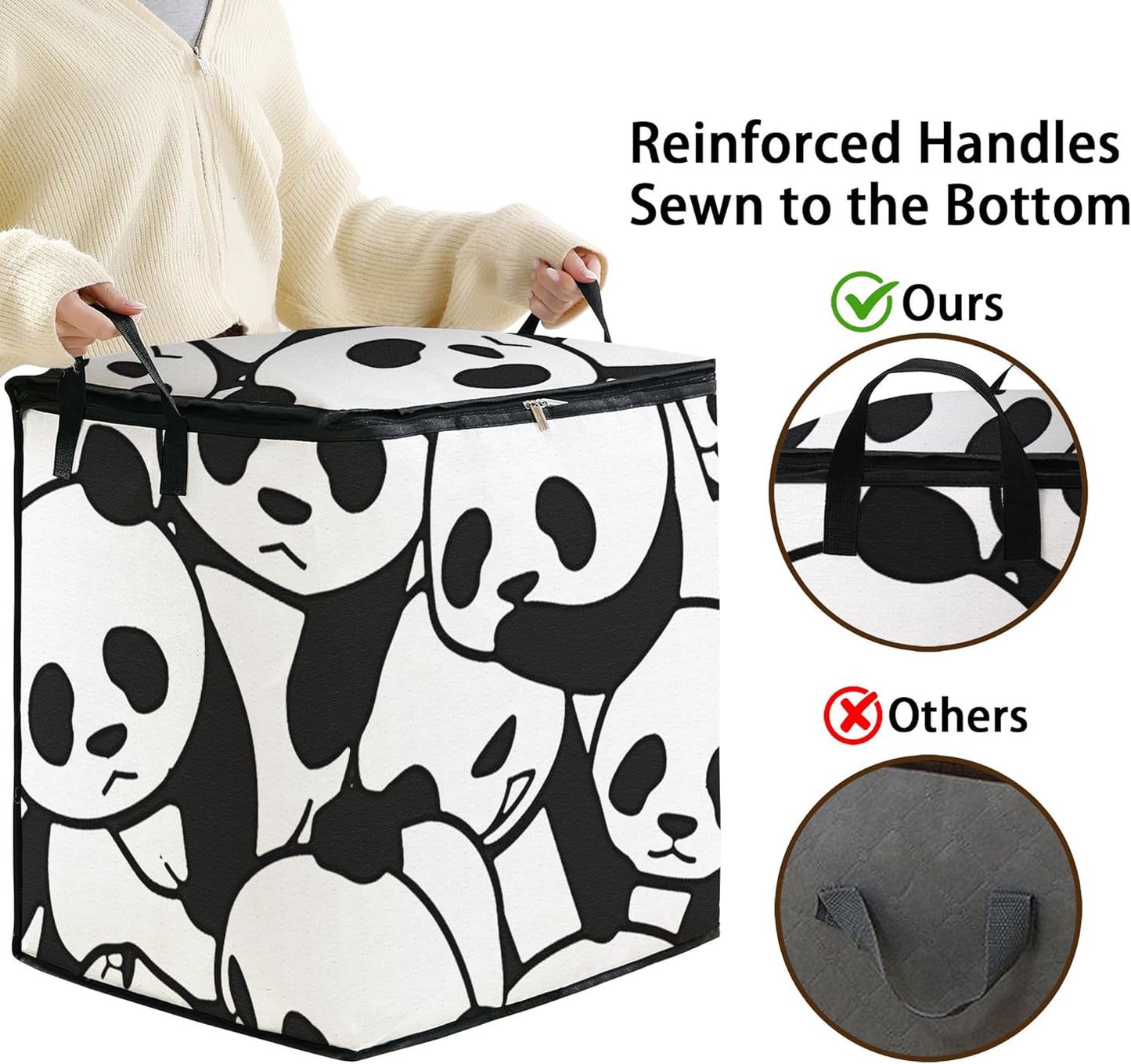 Large Comforter Storage Bag with Zipper,Closet Organizer for Clothes/Blankets/Quilts/Pillows,Fabric Storage Bags with Portable Handles 95L(2-Pack)