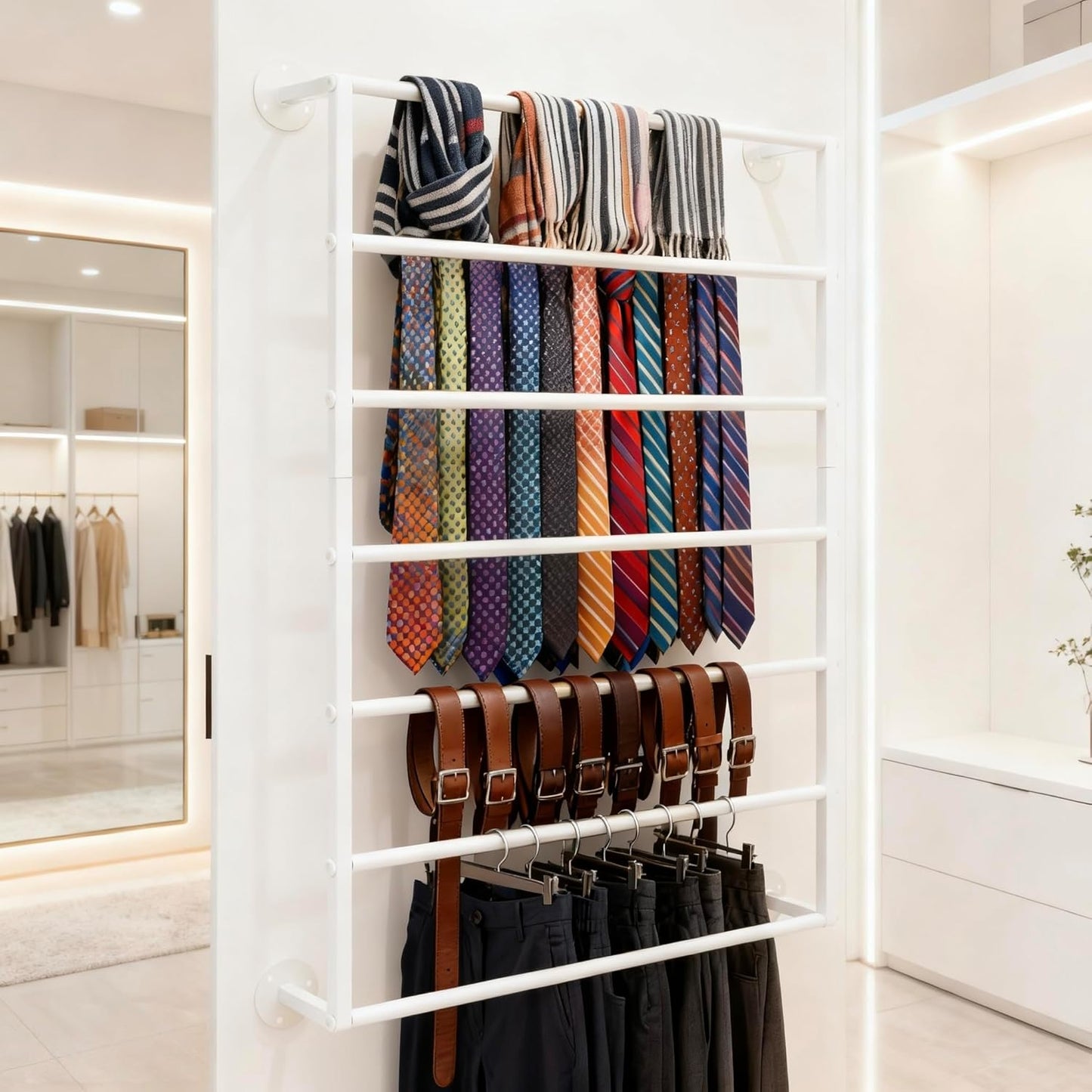 Wall Mounted Display Rack, 7-Layer Wrapping Paper Ribbon Organizer Scarves Tie & Scarf Rack Belts Towel Holder Necktie Hijab Stand Metal Shelving for Home, Retail Stores, Flower Shop