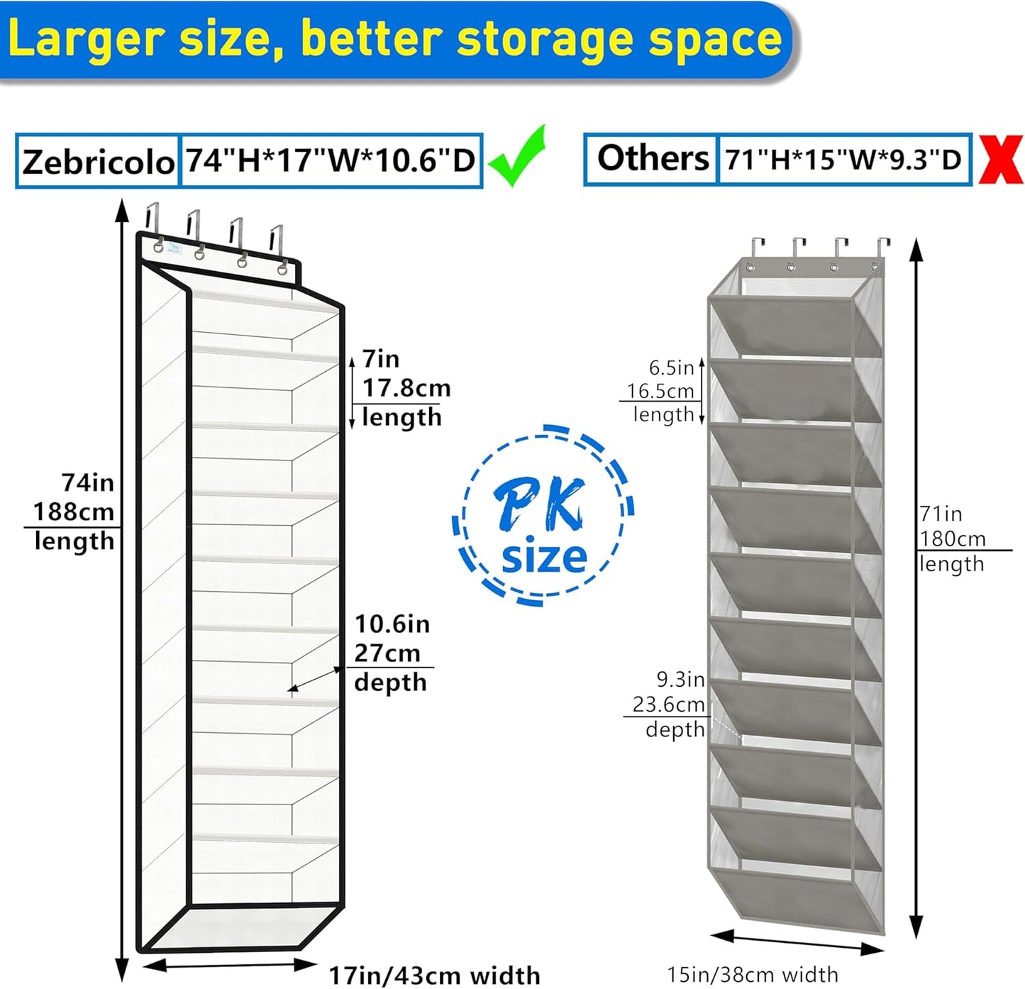 Over The Door Shoe Organizer, 70 Pounds Large Capacity, white shoe rack，20-30-Pair shoe organizer, Heavy Duty-Extra Deep Pockets ,Anti-Scratch Hooks & FSC-Certified Bamboo ,for Men’s Size 13 shoe