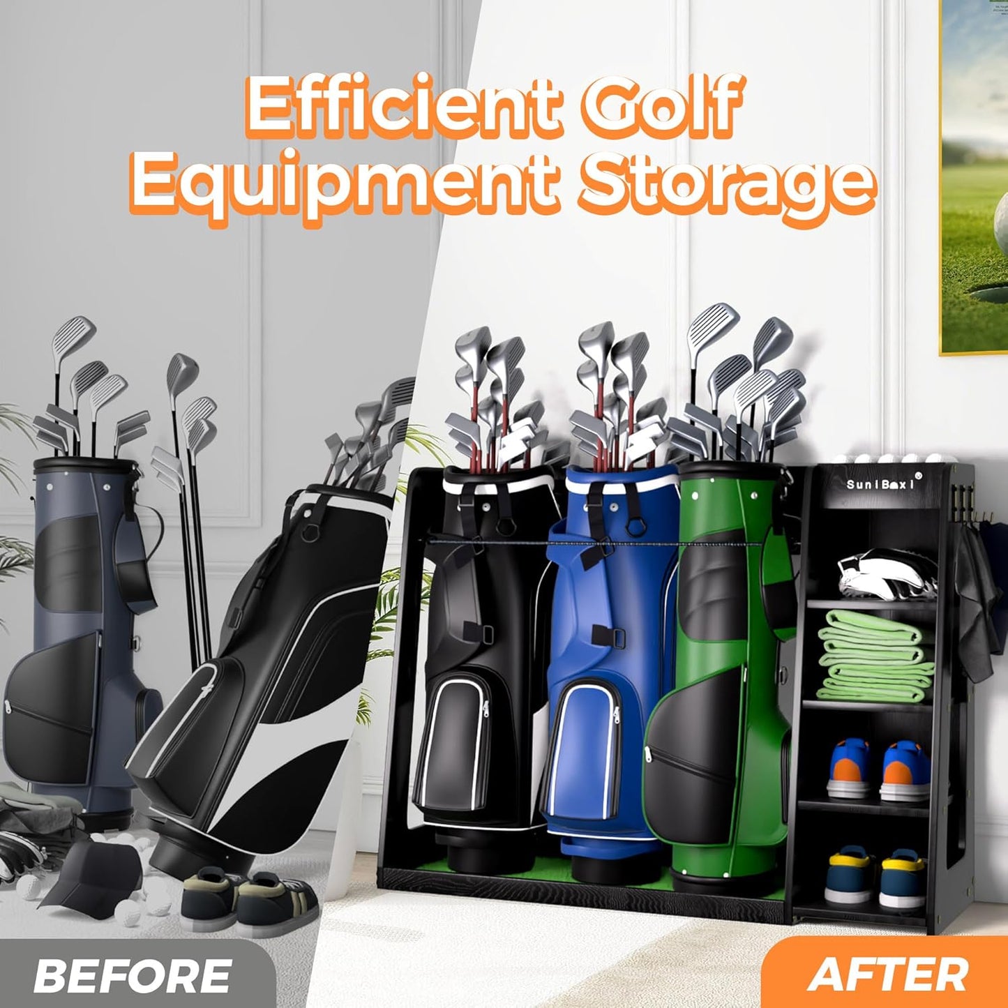 Wooden Golf Storage Organizer for Garage, Premium Golf Bag Holder Rack for Golfing Accessories, Great Gift for Golfers,Husband, Dad
