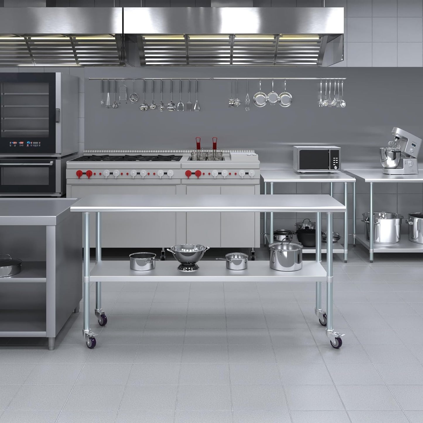 AmGood 24" x 72" Stainless Steel Work Table with Casters | Heavy Duty Metal Utility Table On Wheels | Kitchen Island Cart