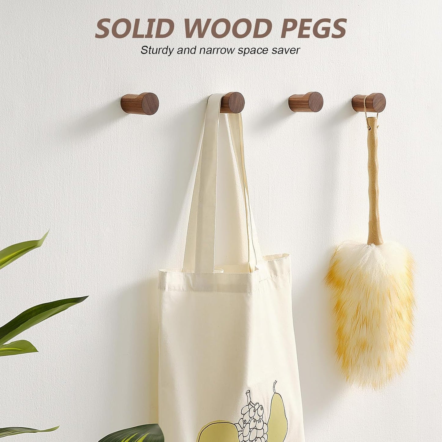 Wooden Wall Hooks 4 Pack, Modern Decorative Coat Hook Wall-Mount, Handmade Rustic Hat Hooks, Entryway Wall Hangers for Hanging Coats Hats Backpack, Bathroom Wood Towel Rack (Walnut)
