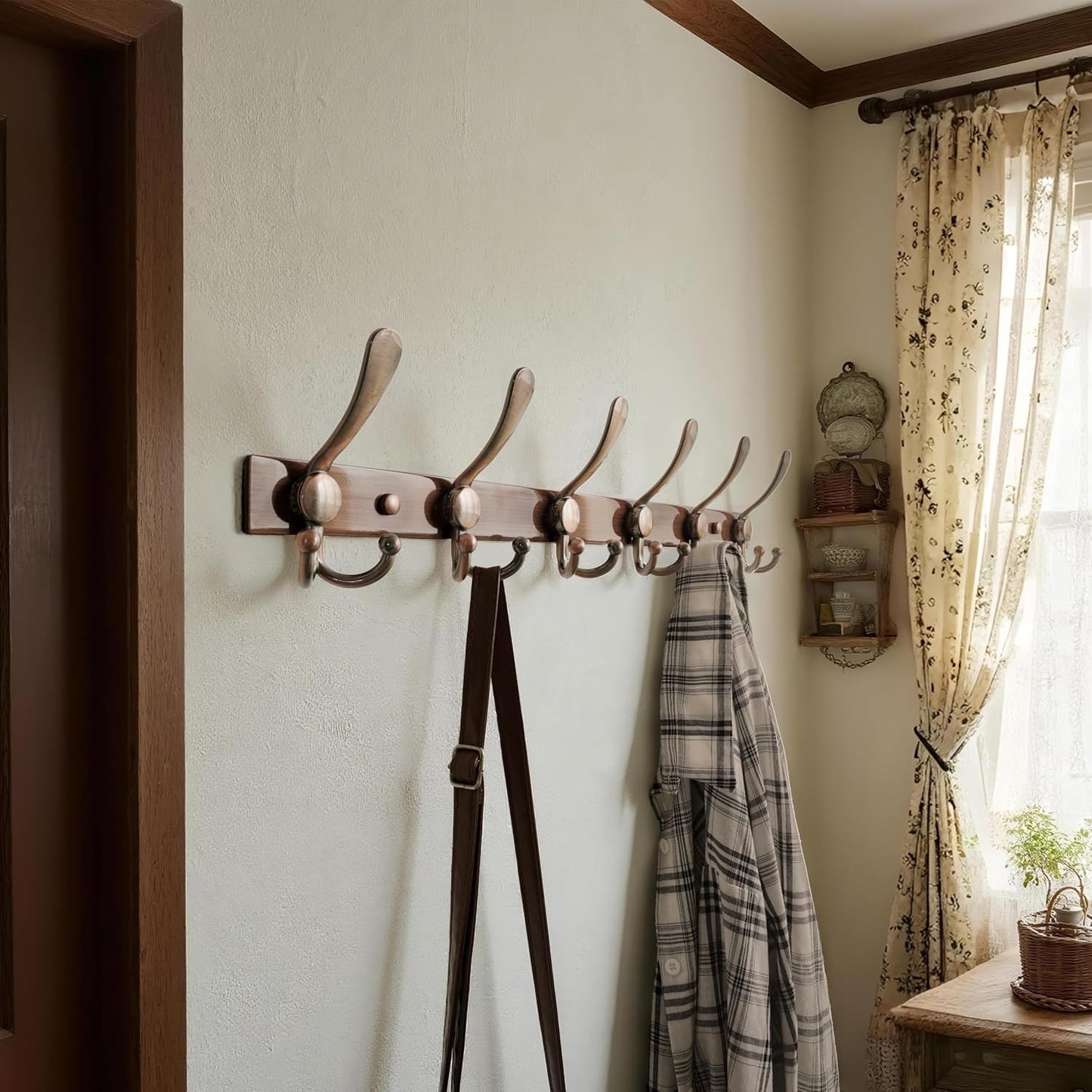 Dseap Coat Rack Wall Mount 2.0 Pro: 24” Long, 3X Tougher, Heavy Duty Stainless Steel Wall Coat Hanger with 6 Tri Hooks for Clothes Jackets Hats Entryway Closet, Antique Copper