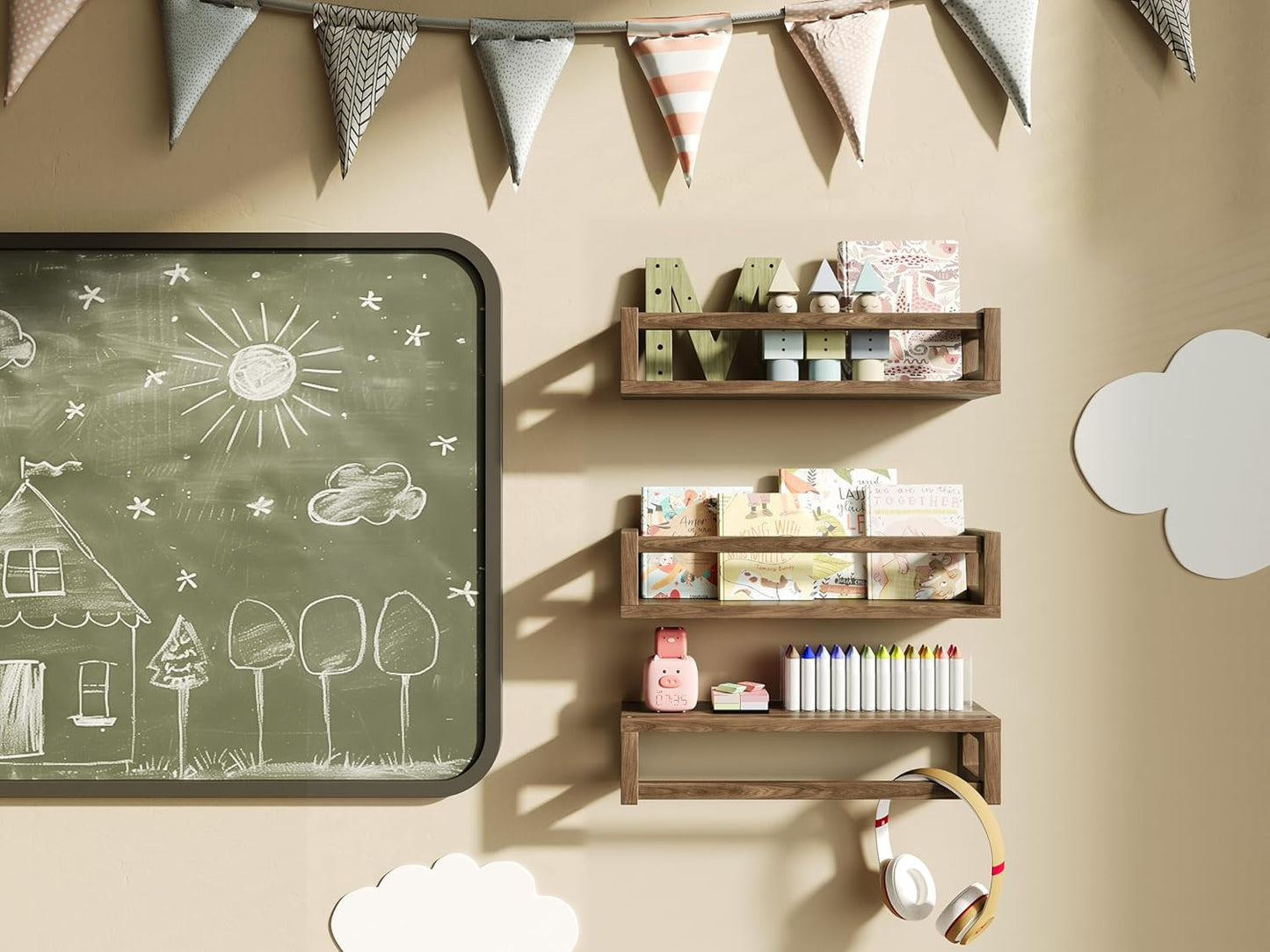 Upgraded Thick Floating Shelves - Multi-Use Wall-Mounted Bookshelves for Kids and Nursery, Ideal for Books, Toys, Spice Rack, Decor - Drak Walnut Brown