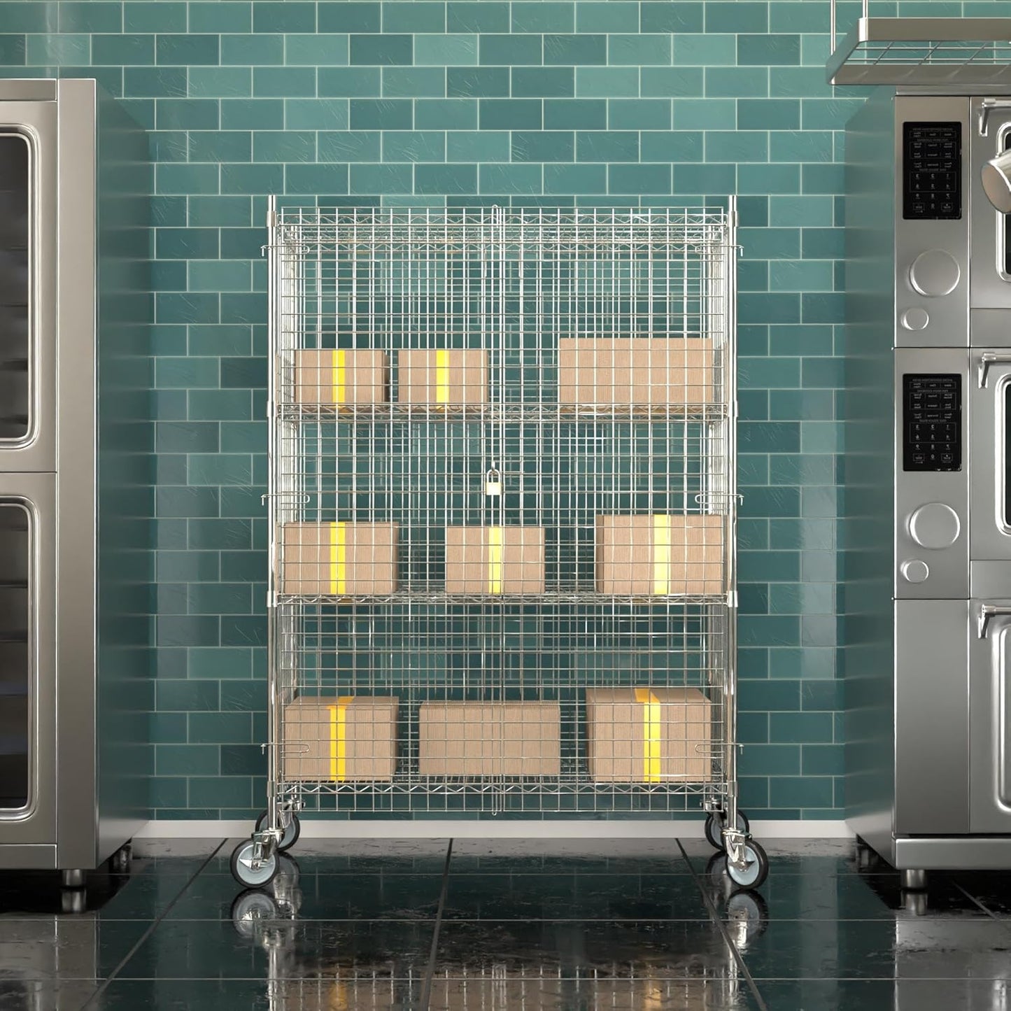 24"x48"x70" Metal Wire Chrome Security Heavy Duty Commercial NSF Certified Storage Unit | Mobile Wire Security Cage Kit
