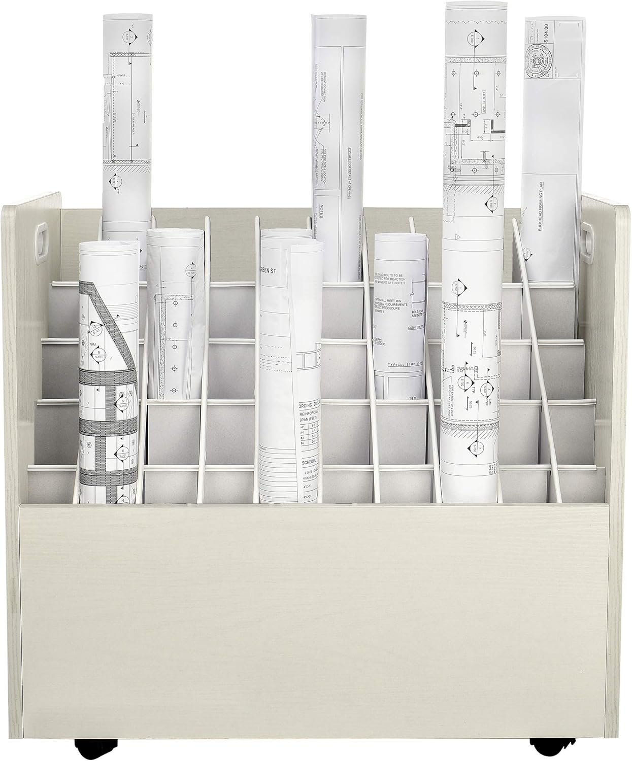 AdirOffice Adir Blue Print Storage Organizer - Mobile Roll File Cart, Construction Plan Holders, Blueprint Cabinet with Wheels, Roll Files Storage for Office and Home (50 Slots, White)