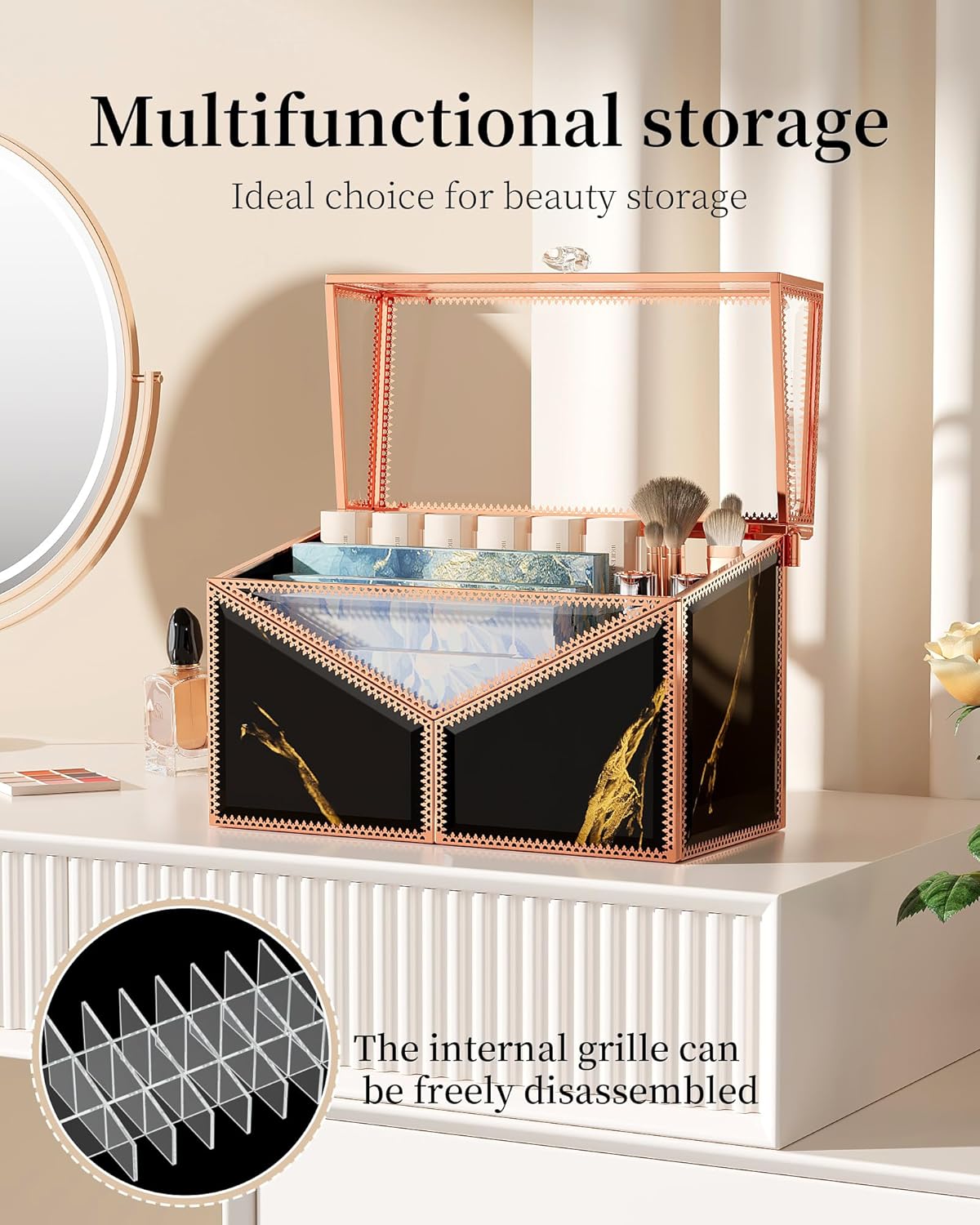 Lipstick Organizer Lipstick Holder - 24 Spaces, Tempered Glass Lip Gloss and Perfume Organizer,Vanity Lipstick Holder and Organizer.Black