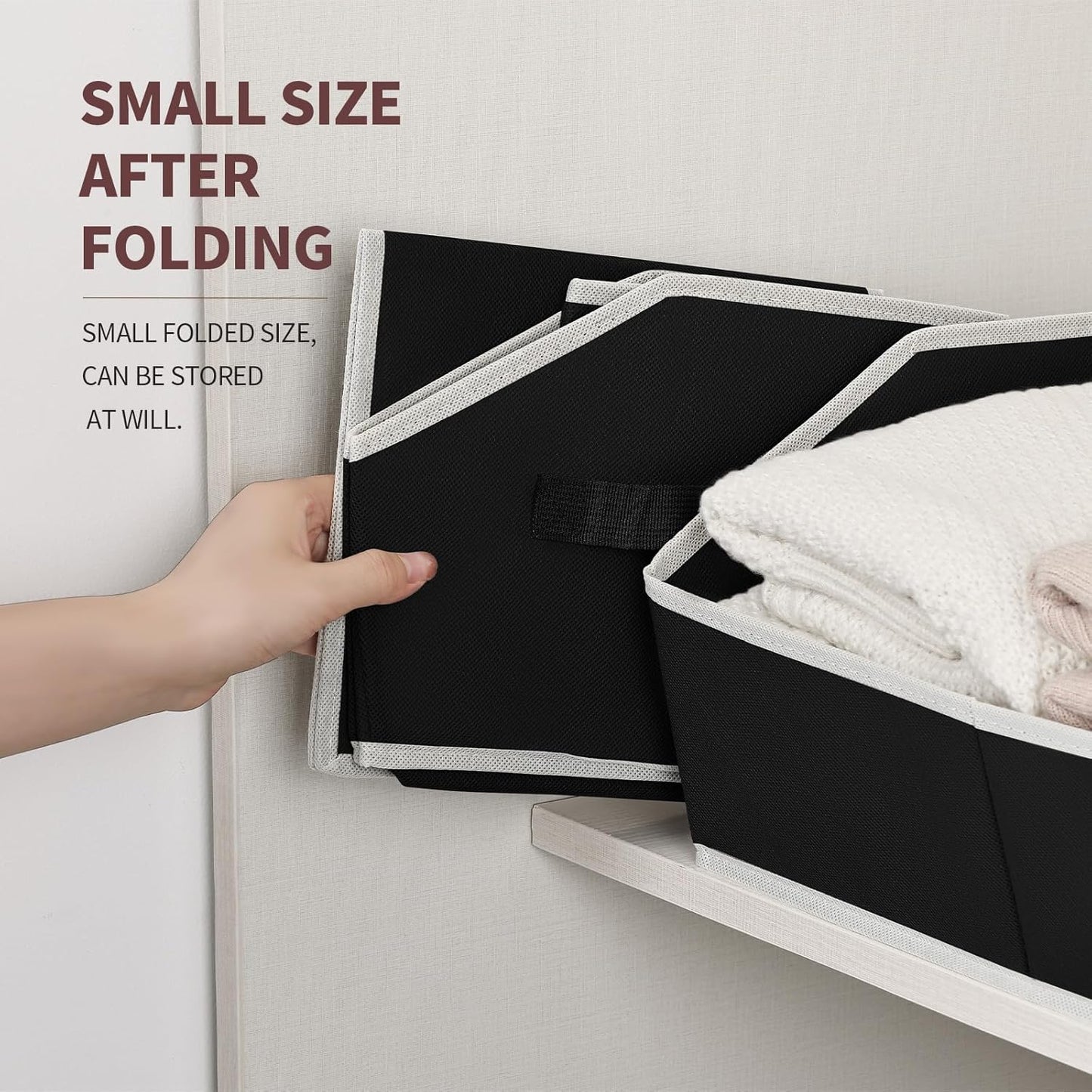 Closet Baskets for Shelves Trapezoid - Decorative Storage Baskets with Handle, Closet Bins for Organization, Shelf Storage Bins for Clothes, Books, Home, Office, 8 Pack, Black