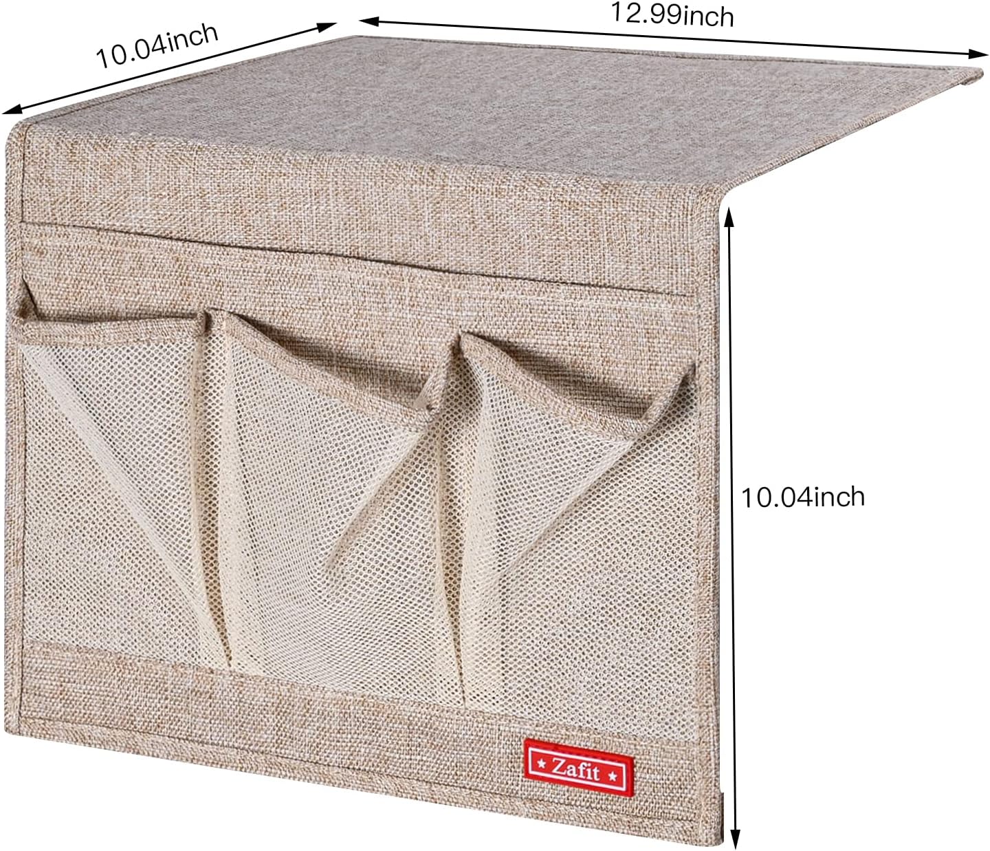 Linen 4 Pockets Bedside Caddy, Bedside Storage Organizer for Magazine, Remotes, Phone (Beige, Classic 4 Pockets)