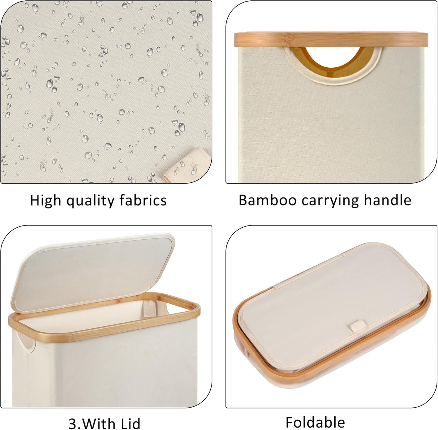 Slim Laundry Hamper,Narrow laundry Hamper with Lid,60L Hamper for Laundry,Dirty Cloth Hamper with Bamboo Handle for Toys,Towels, Clothes Organizing,Beige