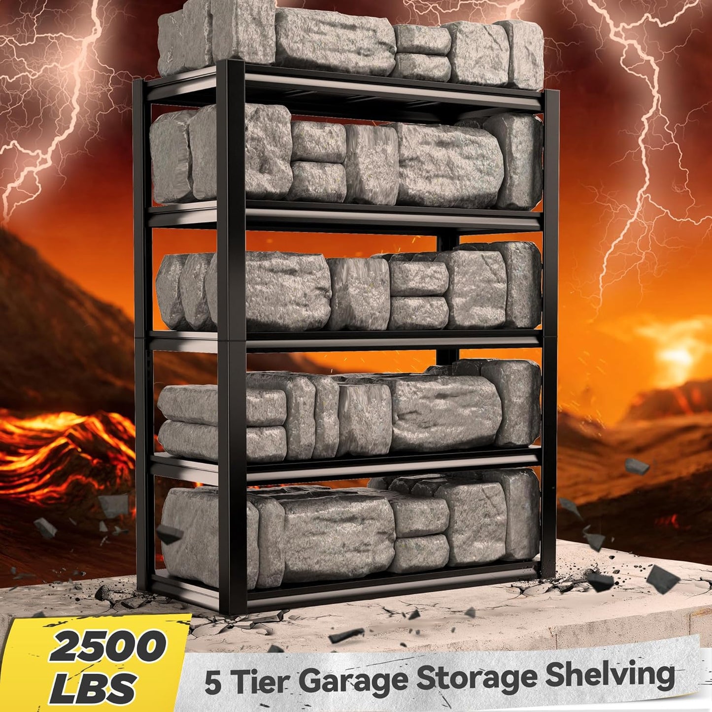 REIBII Garage Shelving Heavy Duty Storage Shelves, Extra Large Adjustable Storage Rack with 5 Tier Metal Shelving 2500LBS Heavy Duty Shelf for Garage Kitchen Pantry Warehouse Basement, 4 Pack