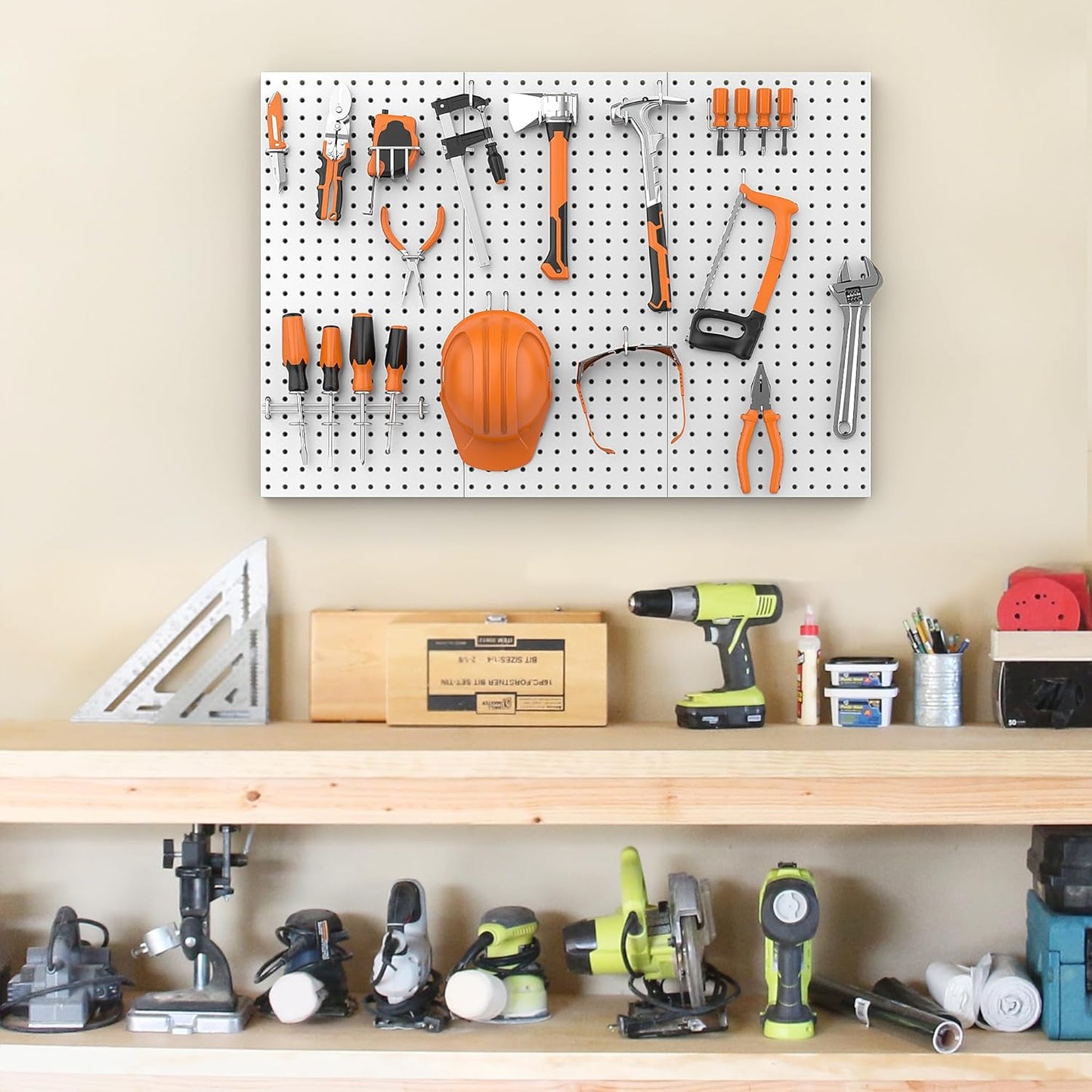 Pegboard Smith Metal Pegboard Panels 12" x 24", 3 Pack Grey Wall Mounted Tool Organizer Boards, Heavy Duty Tool Storage Peg Board for Garage, Workbench, Office, Fits 1/4" Peg Hooks
