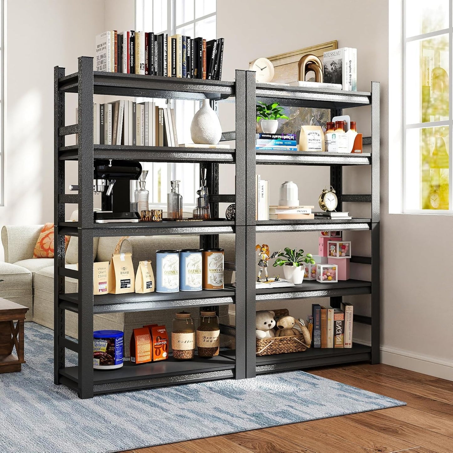 5 Tier Shelving Unit with Sides, Metal Metal Bookshelf,32" W x 16" D X 63”H Multi-Purpose Home Office Shelves,Decorative/Display/Storage & Organizer, Adjustable, Heavy Duty