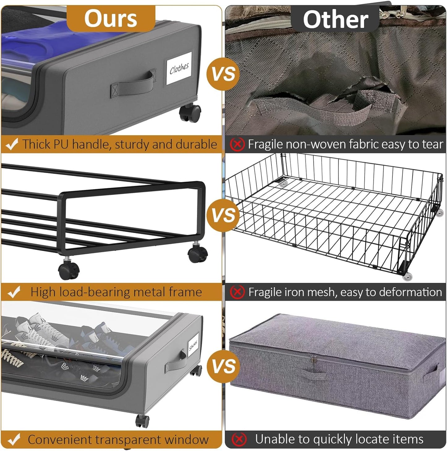 Large Under Bed Storage with Wheels, Under Bed Storage Containers, Under Bed Shoe Storage Organizer, Rolling Underbed Storage Containers for Bedroom Clothes Shoes Blankets, 4 Pack, Grey