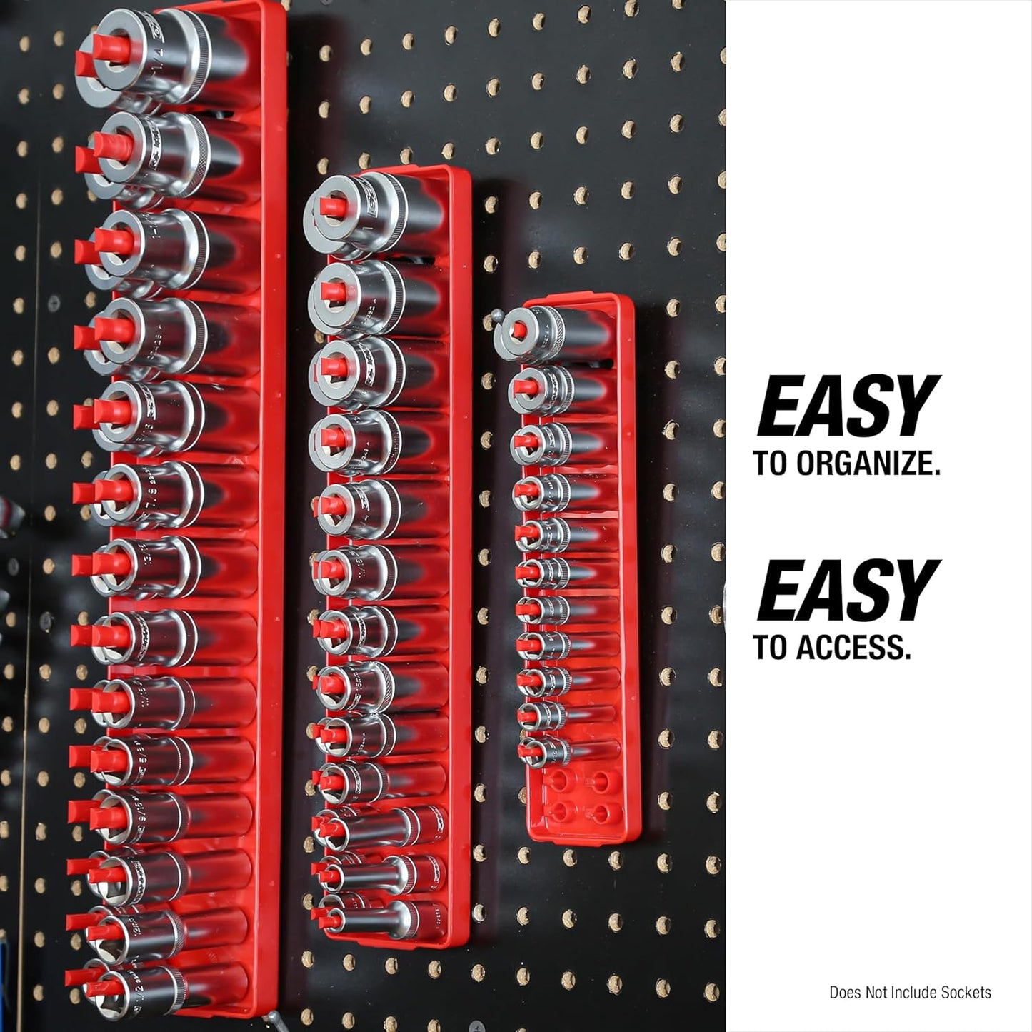 OEMTOOLS 22234 Socket Organizer, 6 Piece Socket Organizers, SAE and Metric, Socket Holders 1/4, 3/8, 1/2 Drive Sockets, Socket Holder for Toolbox, Red and Black