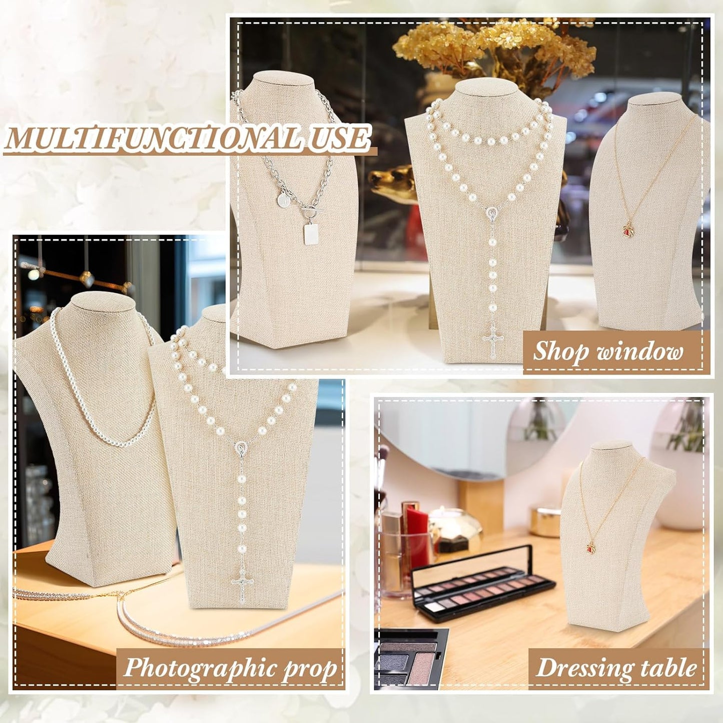 Kigley 9 Pcs Linen Necklace Display Bust Jewelry Holder Necklace Retail Mannequin Display Stand for Jewelry Selling Vendors Shows (11.4 x 6.9 Inch)