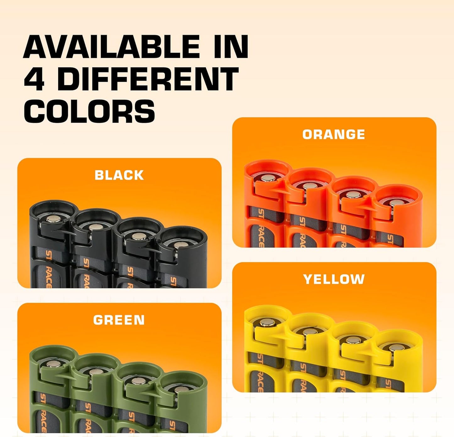 Storacell Slimline CR123 Battery Storage Caddy, Yellow, Holds 4 Batteries (Not Included)