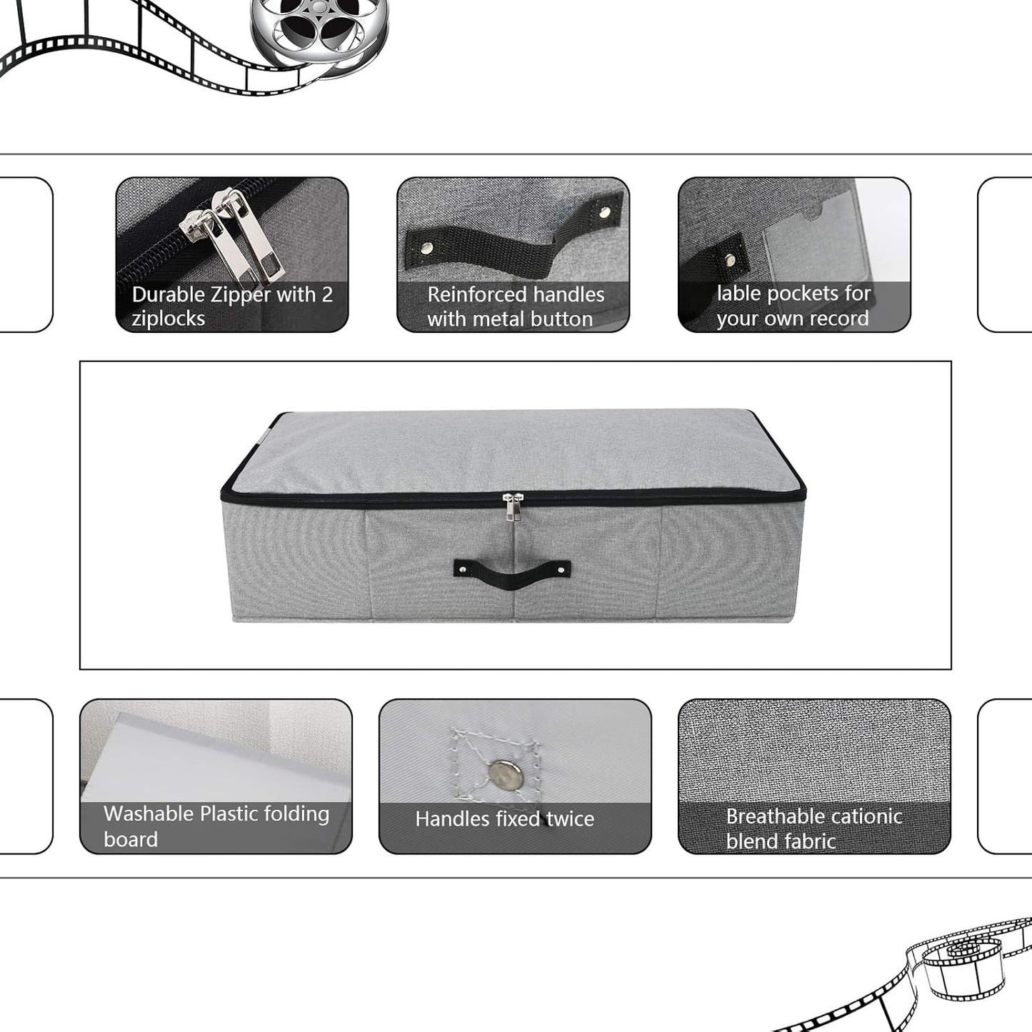Omygarden 2PCS Foldable Under Bed Storage Container with Plastic Support Liner, Handles, Zipper lid, Sweater Pillow Blankets ClothesStorage Organizer for Bedroom and Closet, 29×15×7inch, Dark Grey