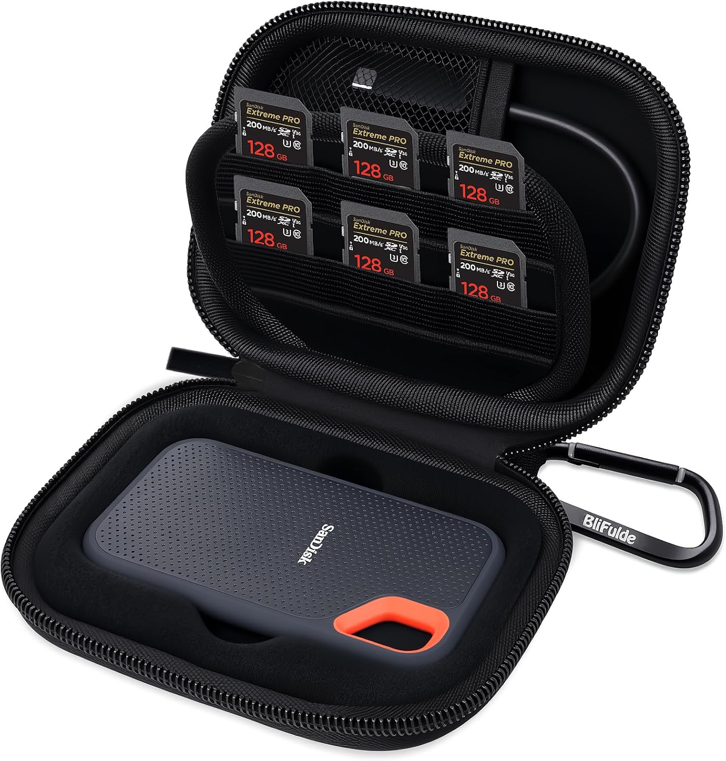 Hard Case for SanDisk Extreme Portable SSD 500GB 1TB 2TB 4TB 8TB External Solid State Drive Case -Custom-Insert Shockproof Protective Storage Travel Bag for SSD SD Card Holder (Black)