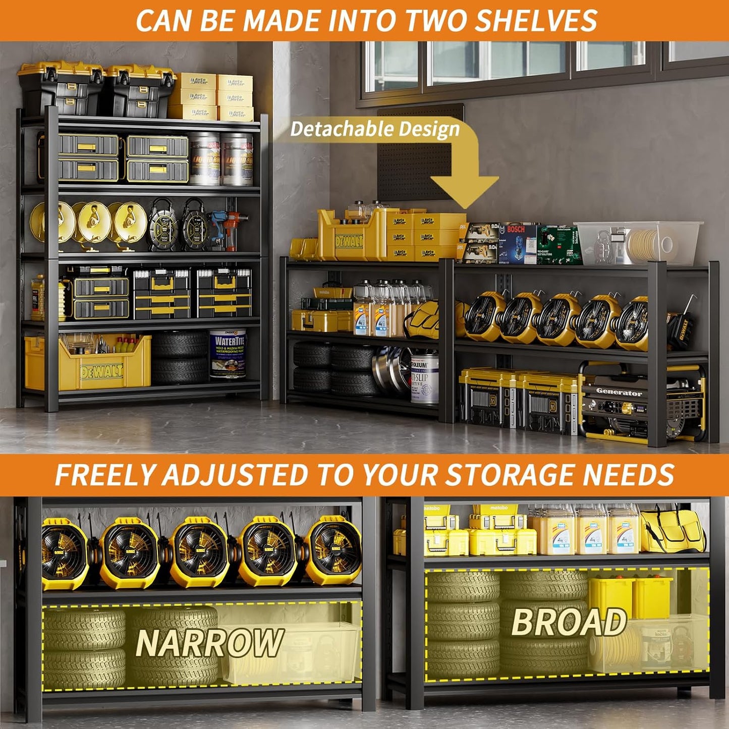 Dyoung 47.2" W Garage Storage Shelves Adjustable 5 Tier Metal Shelves Heavy Duty 2200LBS Capacity Industrial Shelving Units Rack for Warehouse Basement Garage, Black (23.6" D×47.2" W×72" H)