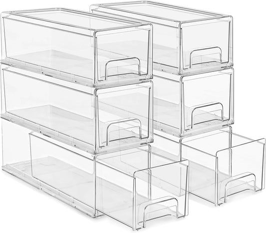 Sorbus Small Wide Clear Storage Drawers (6 Pack) – Stackable Storage Drawers for Pantry, Fridge, or Cabinet – Slide Out Clear Bins with Handles for Organizing