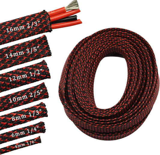30ft PET Expandable Sleeving Wire Cable Sleeve (1/6", Red&Black)