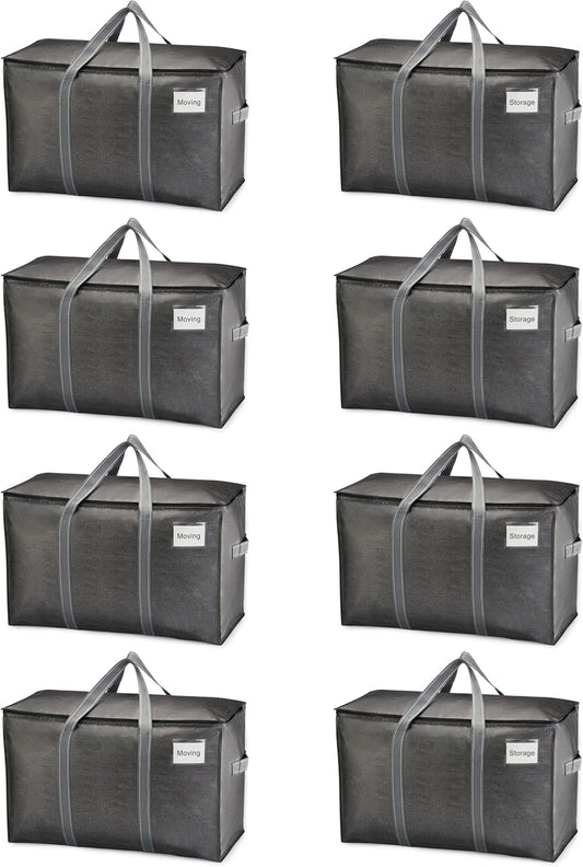 VENO 8 Pack Moving Bags and Large Christmas Storage Bins with lids. Alternative to Moving Boxes, Packing Supplies for College. Extra Large Heavy Duty Totes for Packaging (Dark Gray, 8 Pack)