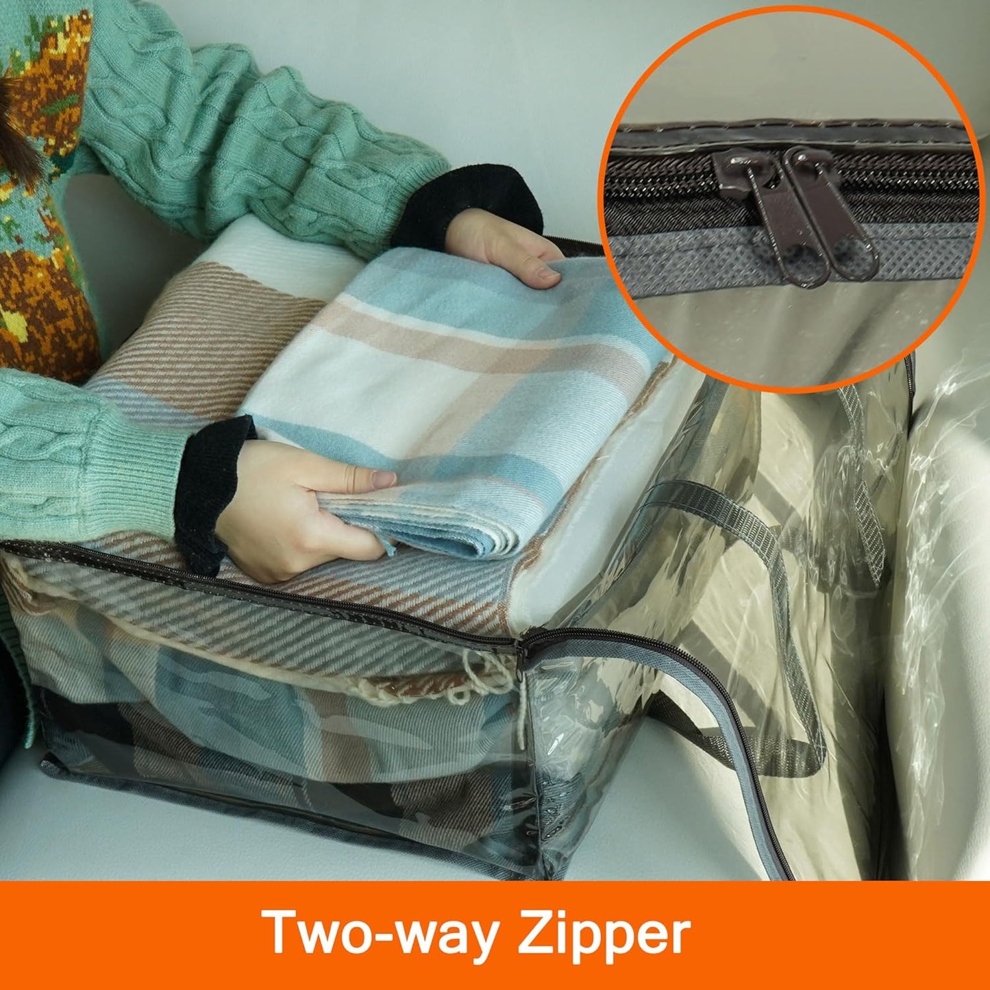 Vieshful Grey 40L Clear Clothes Storage Bag with Zipper 5 Pack Colorful Clothes Organizer Vinyl Storage Bag for Comforter, Blanket, Bedding, Duvet, Transparent Moving Totes, Grey