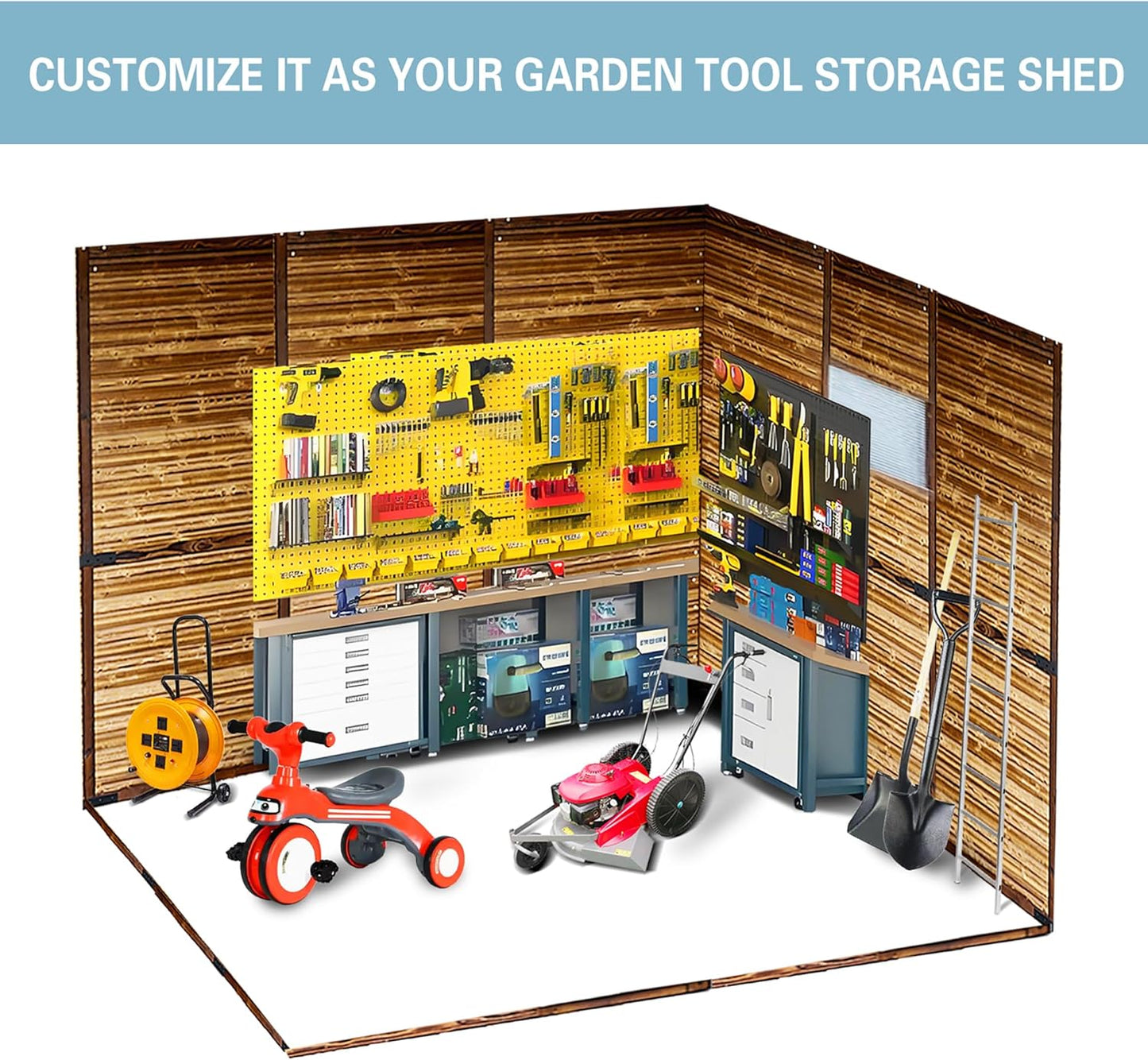 Shed 8' x 8' Storage Shed, 8x8 FT Wood Sheds & Outdoor Storage Clearance, Utility and Tool Garden Shed, Waterproof Storage Shed Large with Lockable Doors for Backyard, Patio, Outside
