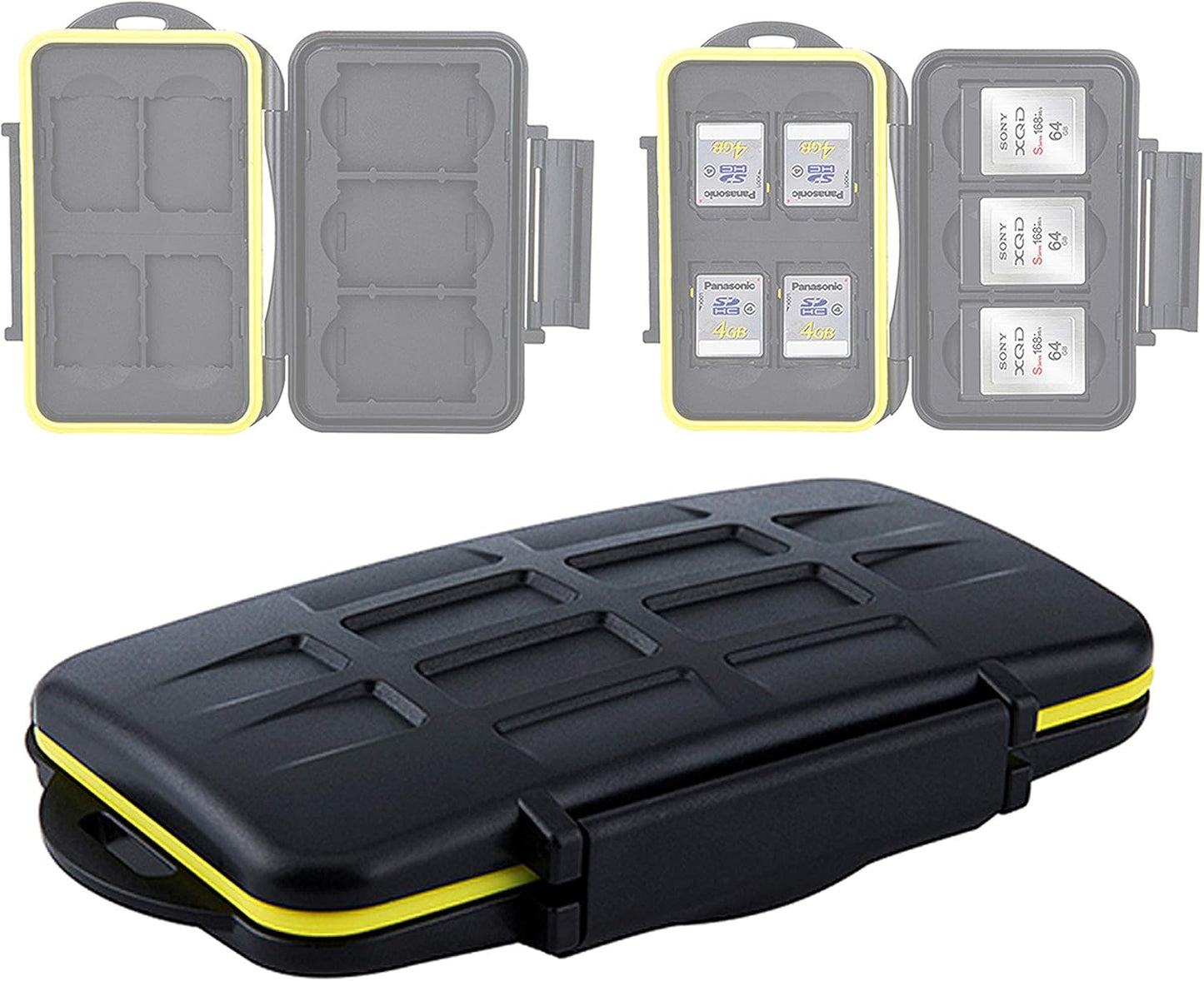 JJC MC-XQDSD7 Ruggard SD Card Case, Shockproof XQD Case, Water-Resistant XQD Case Case, Rubber Sealed Ergonomic Locking Easy Carrying Memory Card Case fits 4 SD Cards 3 XQD Cards