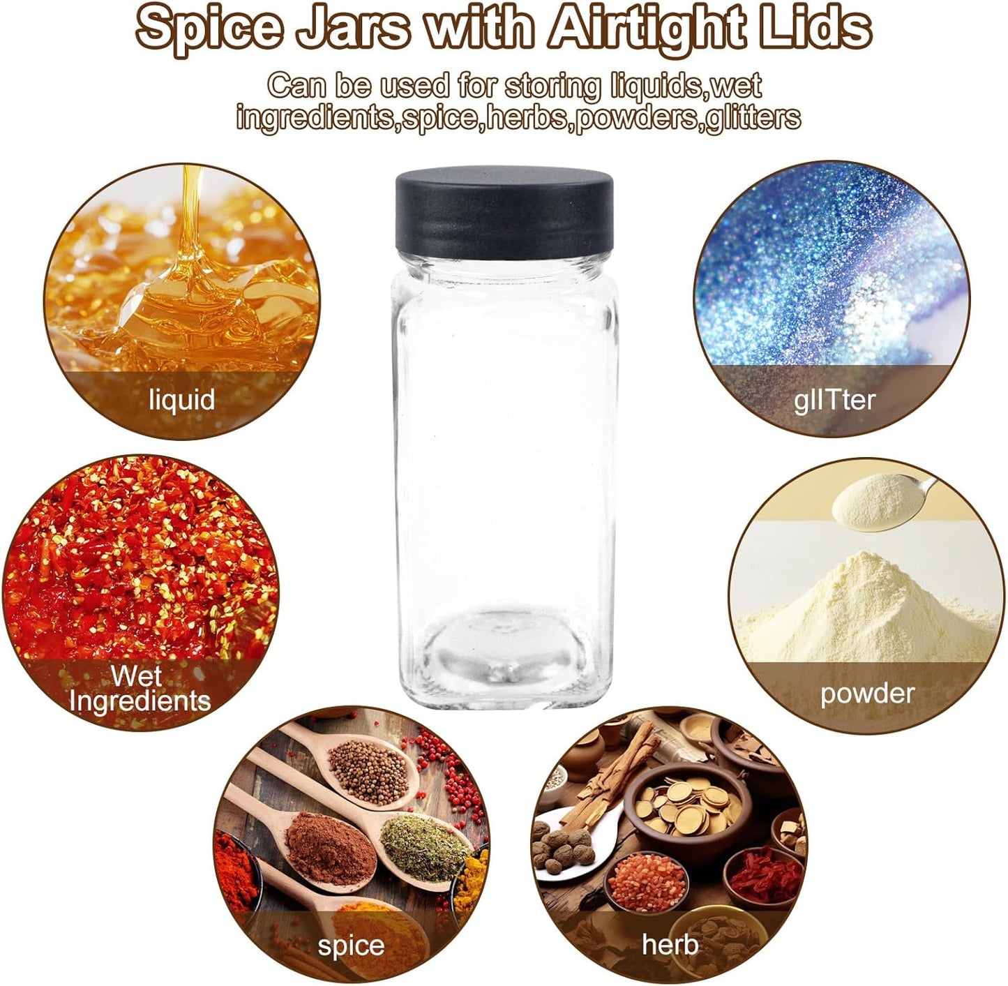 24Pcs Spice Jars Containers with Labels，4oz Black Seasoning Bottles with Shaker Lids for Rack, Cabinet, Drawer,Empty Square Condiment Pots (24, Black)
