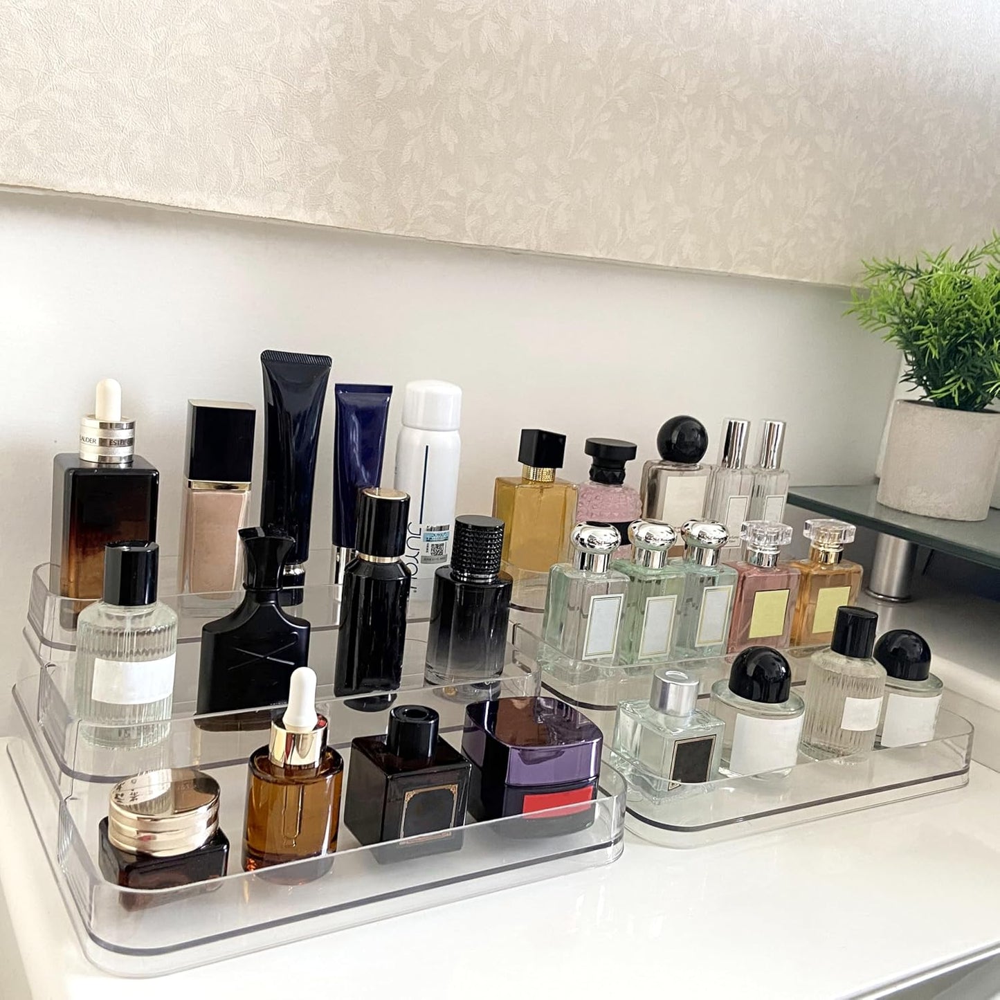 Perfume Organizer - 2 Pack Three-Tiered Shelf - Perfume Lotion Skincare Stand, Spice Vitamins Medicine Bottles Holder,Sturdy Clear Rack for Kitchen Bathroom Countertop Cabinet Storage