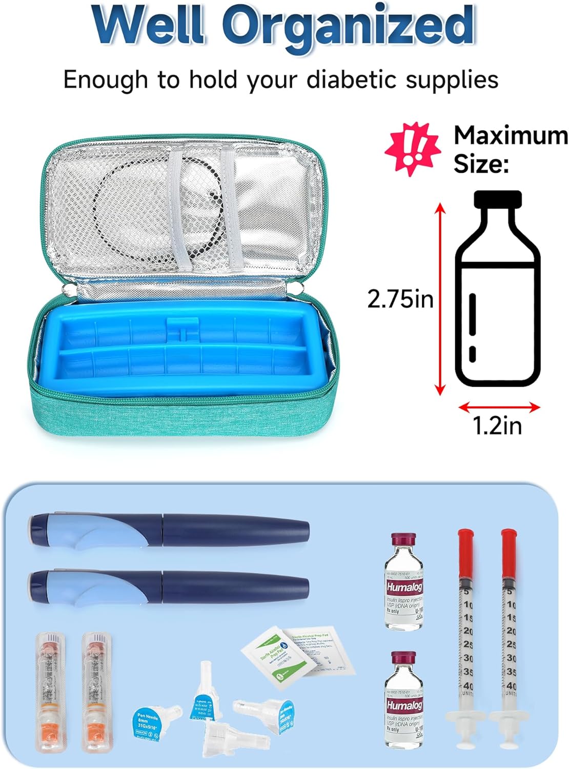 YOUSHARES Insulin Cooler Travel Case for Pen & Vials, Temperature Display Diabetic Medication Cooling Bag with Protective Ice Brick, TSA Approved Refrigerated Diabetes Supplies Carrying Organizer
