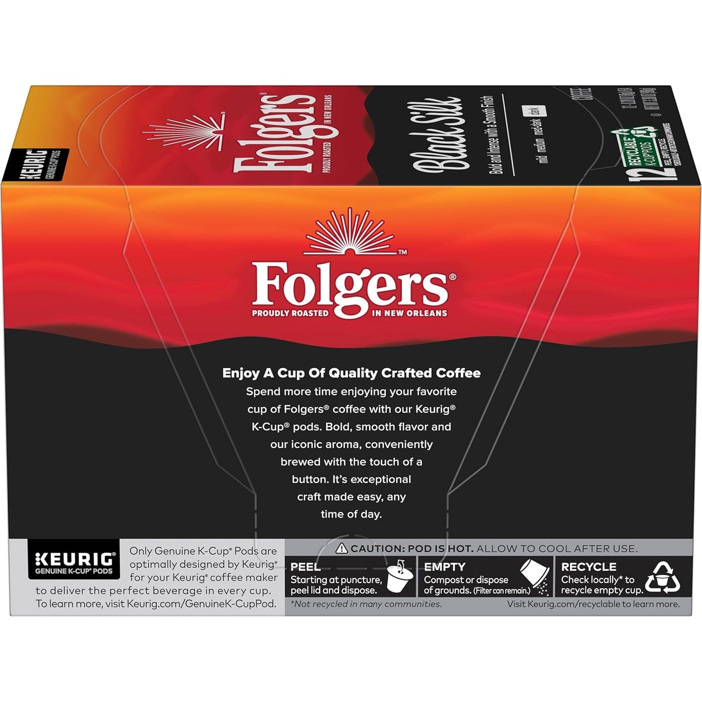 Folgers Black Silk Dark Roast Coffee, 12 Keurig K-Cup Pods