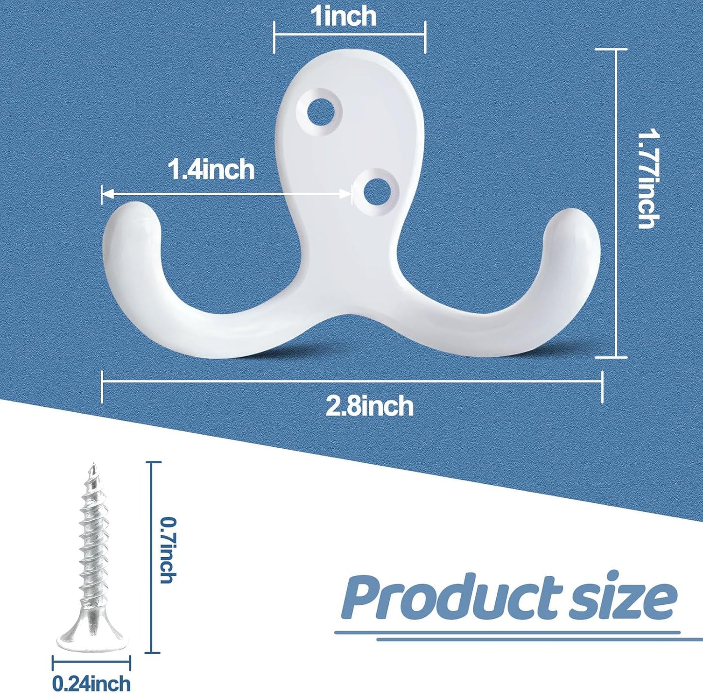 25 Pack Coat Hooks Wall Hooks for Hanging, Heavy Duty Double Prong Metal Hook Wall Mounted for Living Room, Bathroom, Kitchen, Bedroom for Coat, Bag, Scarf, Towel, Hat, Key, Cup (White)