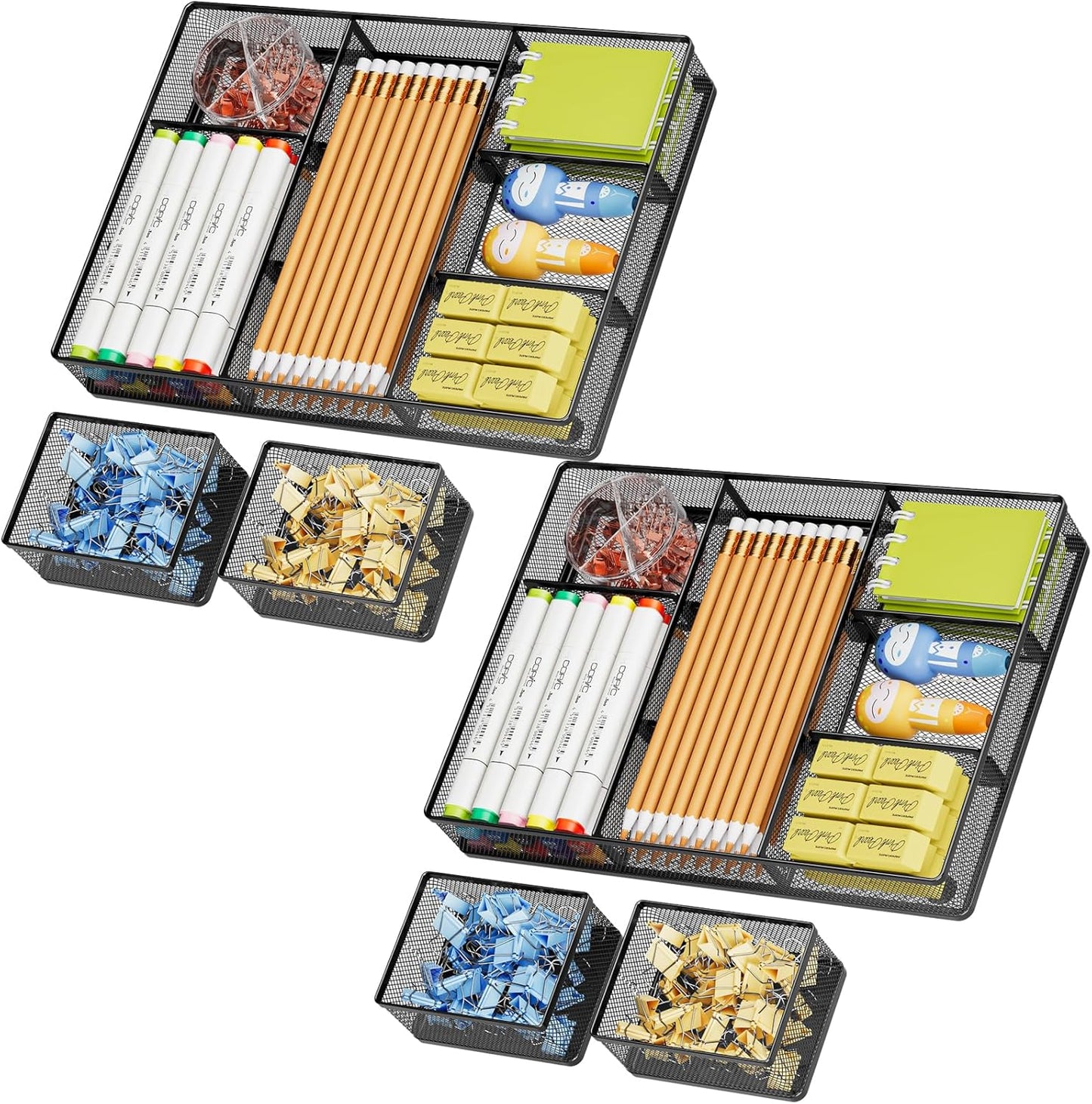 Marbrasse 3 Pack Desk Drawer Organizers with 9 Adjustable Compartments for Makeup, Office Supplies & Accessories (Black)