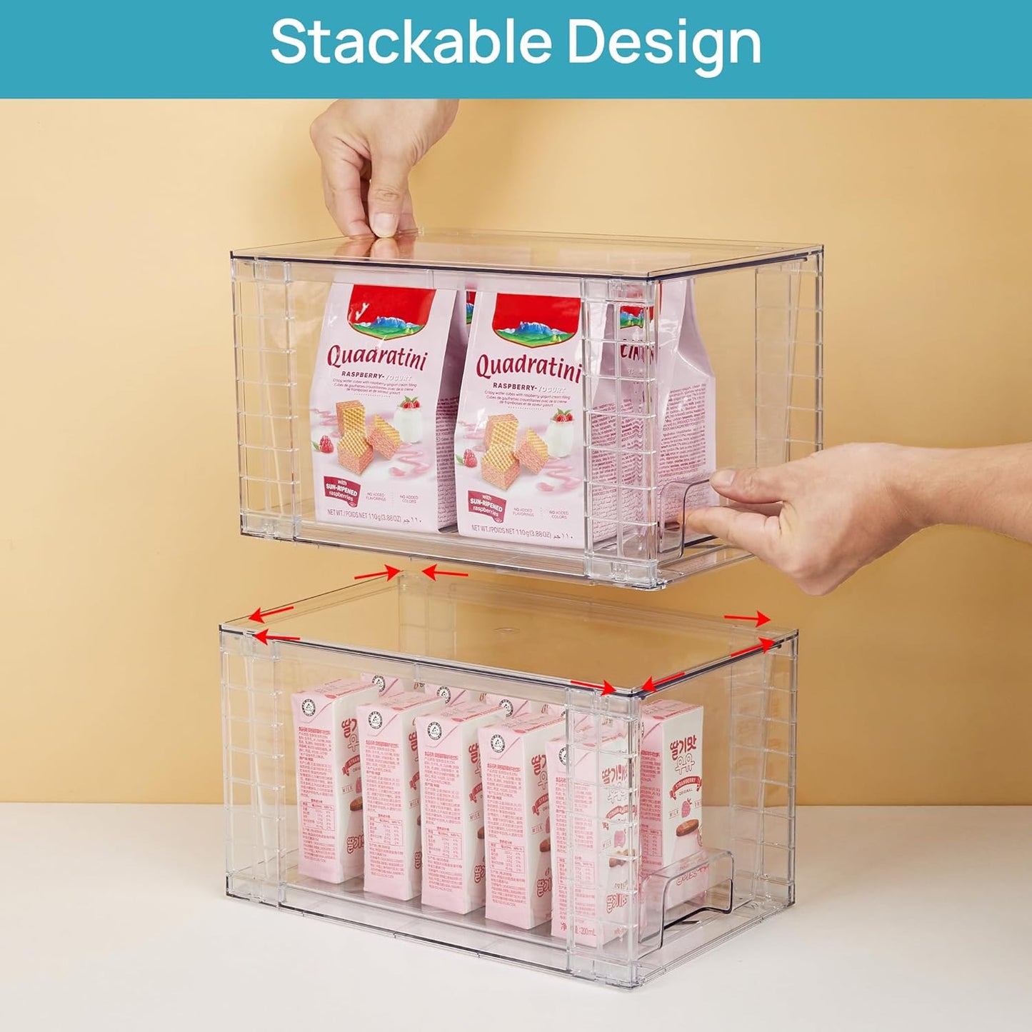 Vtopmart 4Pack Large Stackable Kitchen Pantry Storage Drawers, Clear Organizer Bins with Handles, Acrylic Drawer Organizers for Kitchen Pantry, Bathroom Undersink, Cabinet Organization and Storage